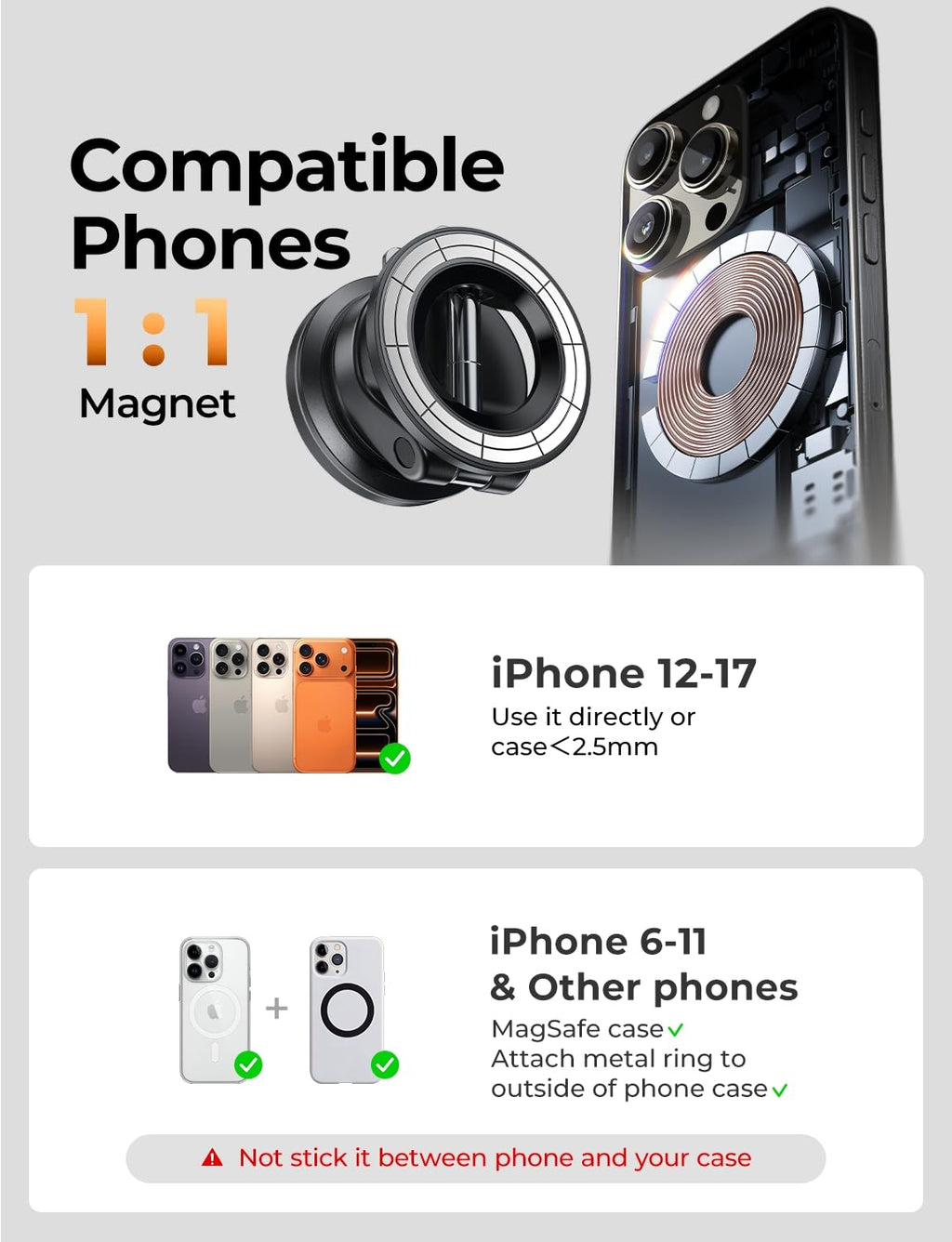 LISEN for Magsafe Car Mount, Magnetic Phone Holder for Car