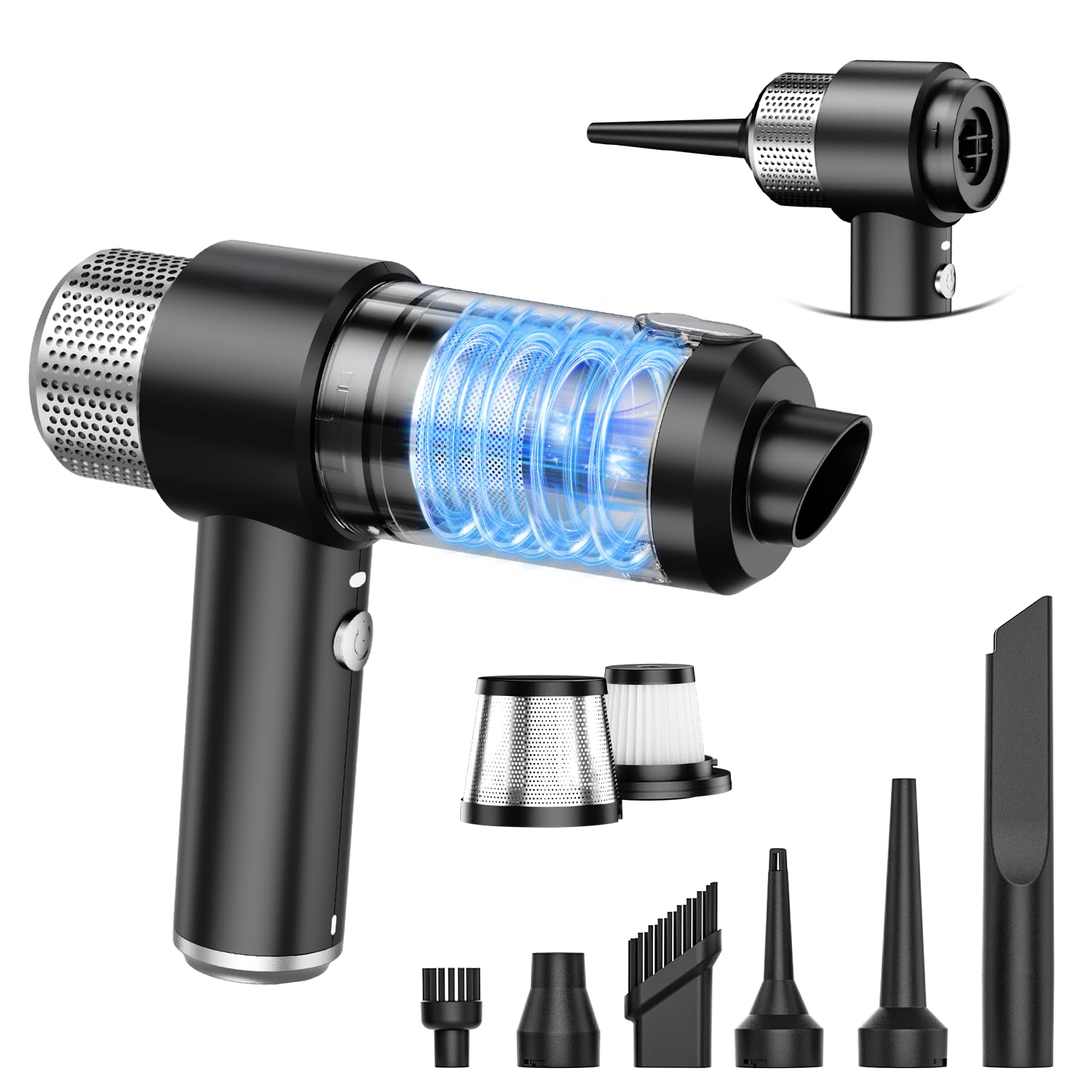 KMM Handheld Car Vacuum Cleaner, 9000Pa Vacuum Cleaner and Air Duster, 120W High Power Hand Held Vacuum with LED Light and Multi-Nozzles for Car, Home, Office, Pet