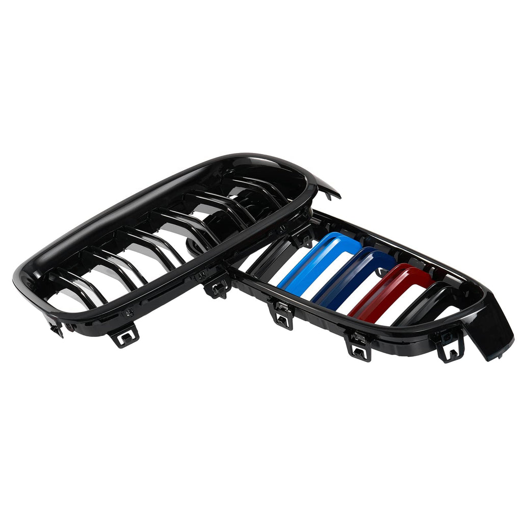 F30 Grill, Double Slats Gloss Black Kidney Grille,ABS Plastic,2pcs