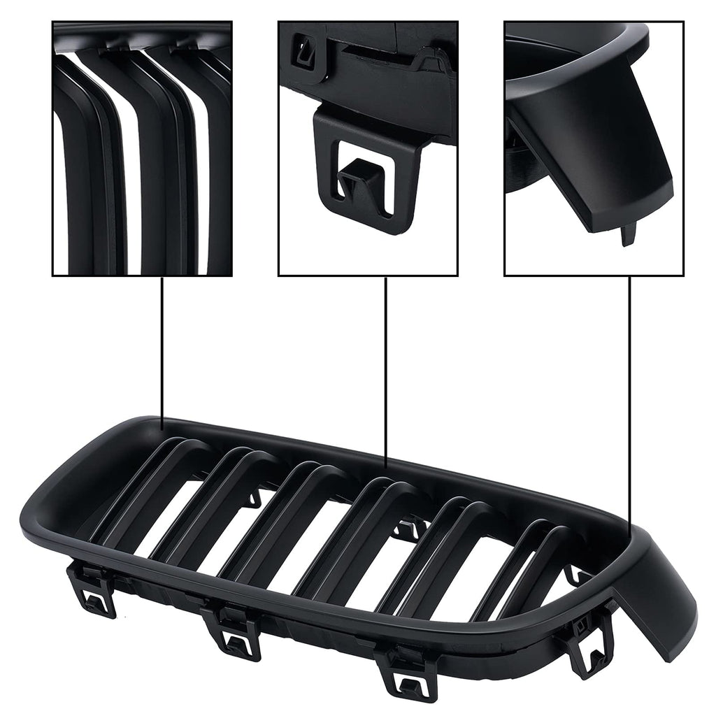 F30 Grill, Double Slats Gloss Black Kidney Grille,ABS Plastic,2pcs