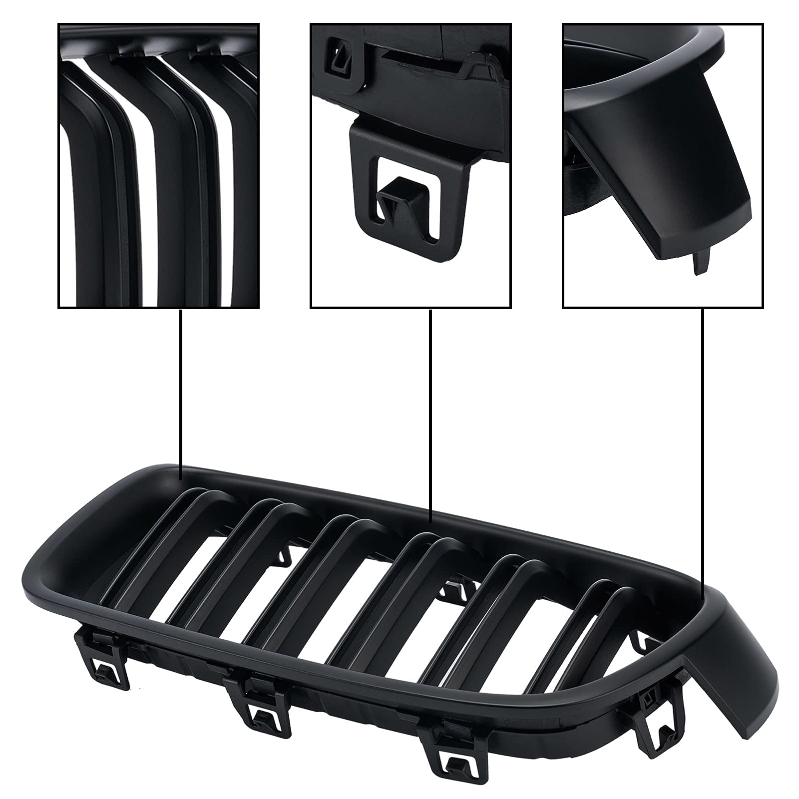F30 Grill, Double Slats Gloss Black Kidney Grille,ABS Plastic,2pcs
