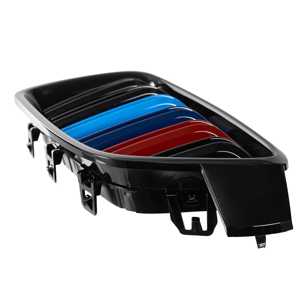 F30 Grill, Double Slats Gloss Black Kidney Grille,ABS Plastic,2pcs