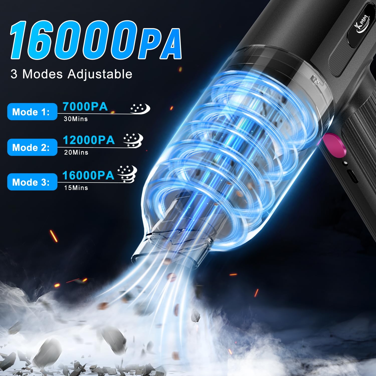 KMM Handheld Car Vacuum Cleaner, 9000Pa Vacuum Cleaner and Air Duster, 120W High Power Hand Held Vacuum with LED Light and Multi-Nozzles for Car, Home, Office, Pet