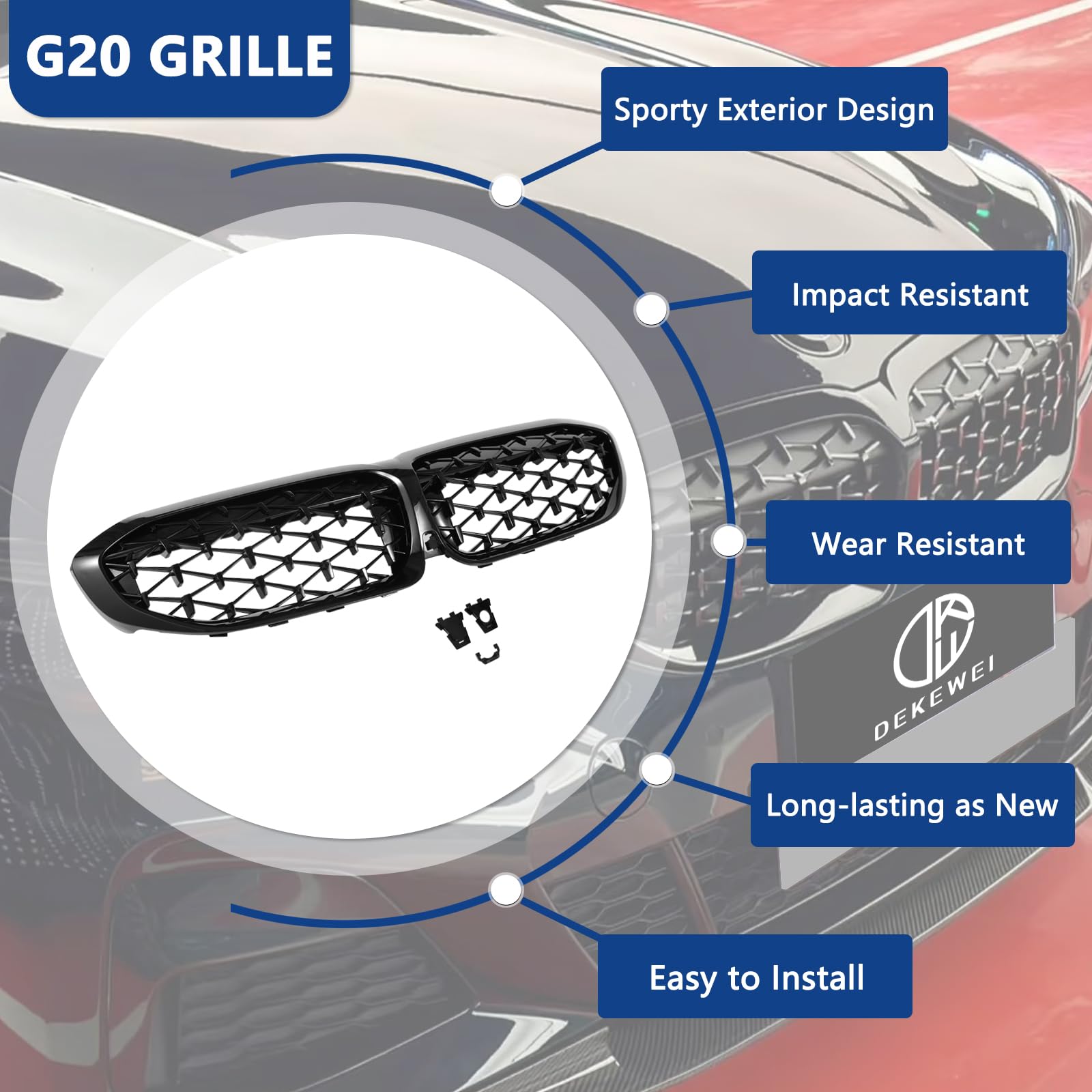 F30 Grill, Double Slats Gloss Black Kidney Grille,ABS Plastic,2pcs