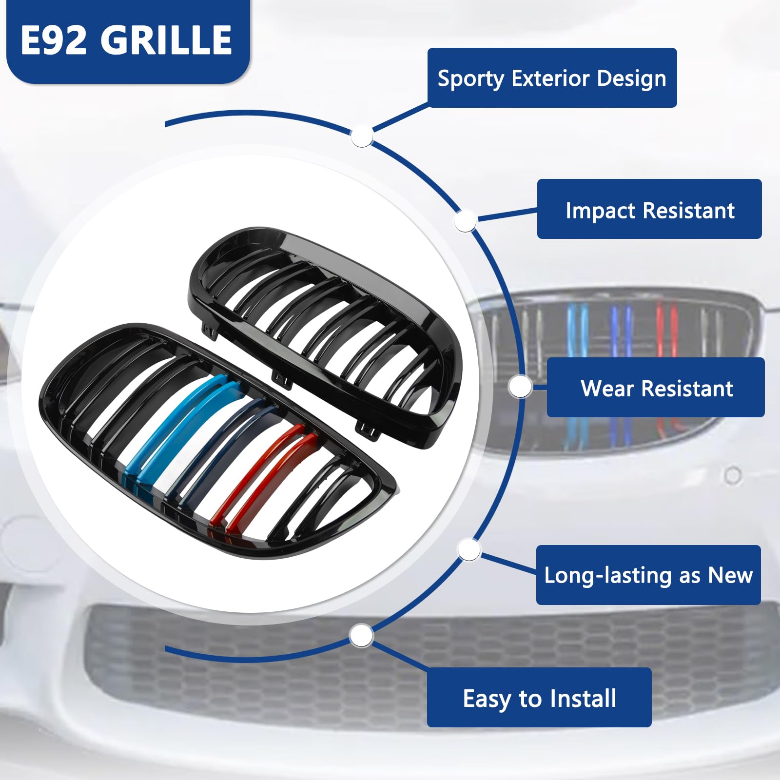 F30 Grill, Double Slats Gloss Black Kidney Grille,ABS Plastic,2pcs