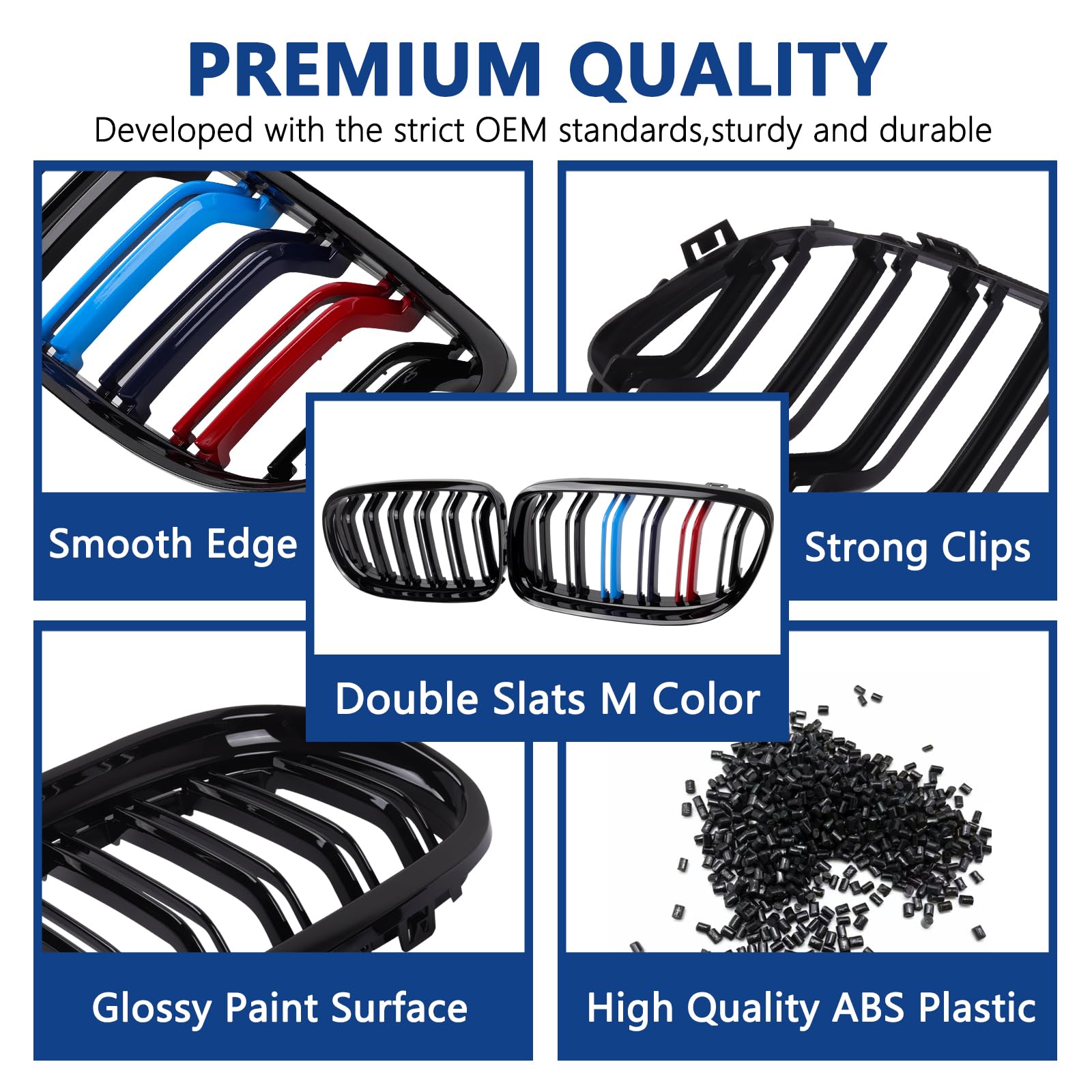 F30 Grill, Double Slats Gloss Black Kidney Grille,ABS Plastic,2pcs