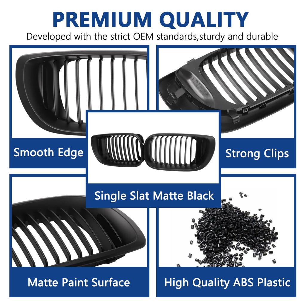 F30 Grill, Double Slats Gloss Black Kidney Grille,ABS Plastic,2pcs