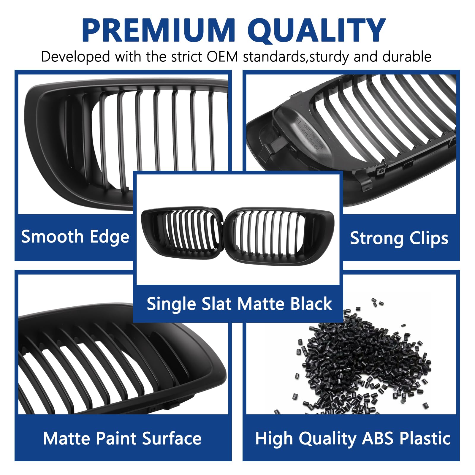F30 Grill, Double Slats Gloss Black Kidney Grille,ABS Plastic,2pcs
