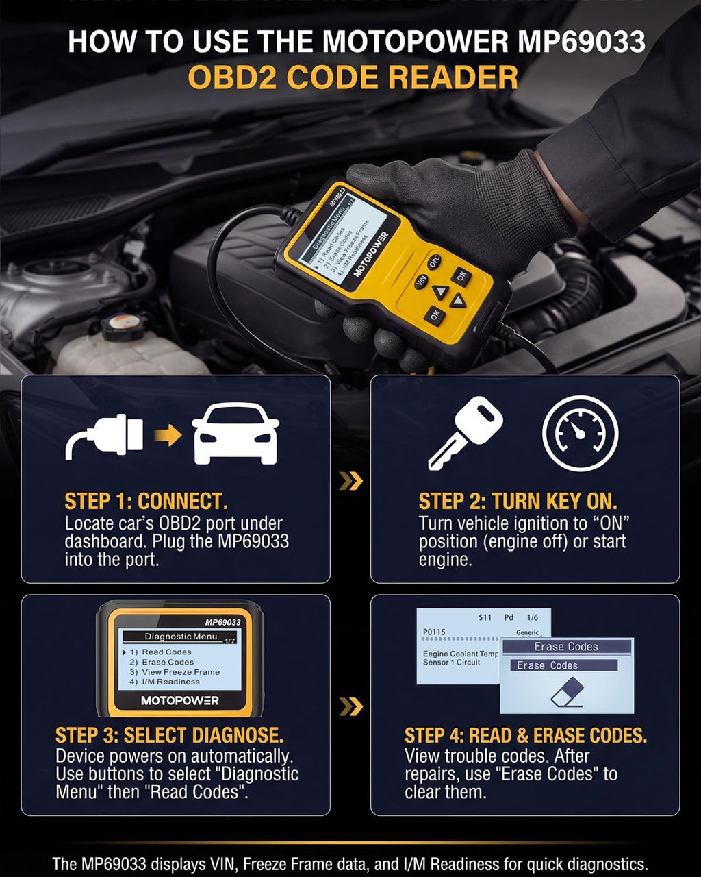 MOTOPOWER MP69033 Car OBD2 Scanner Code Reader Engine Fault Scanner