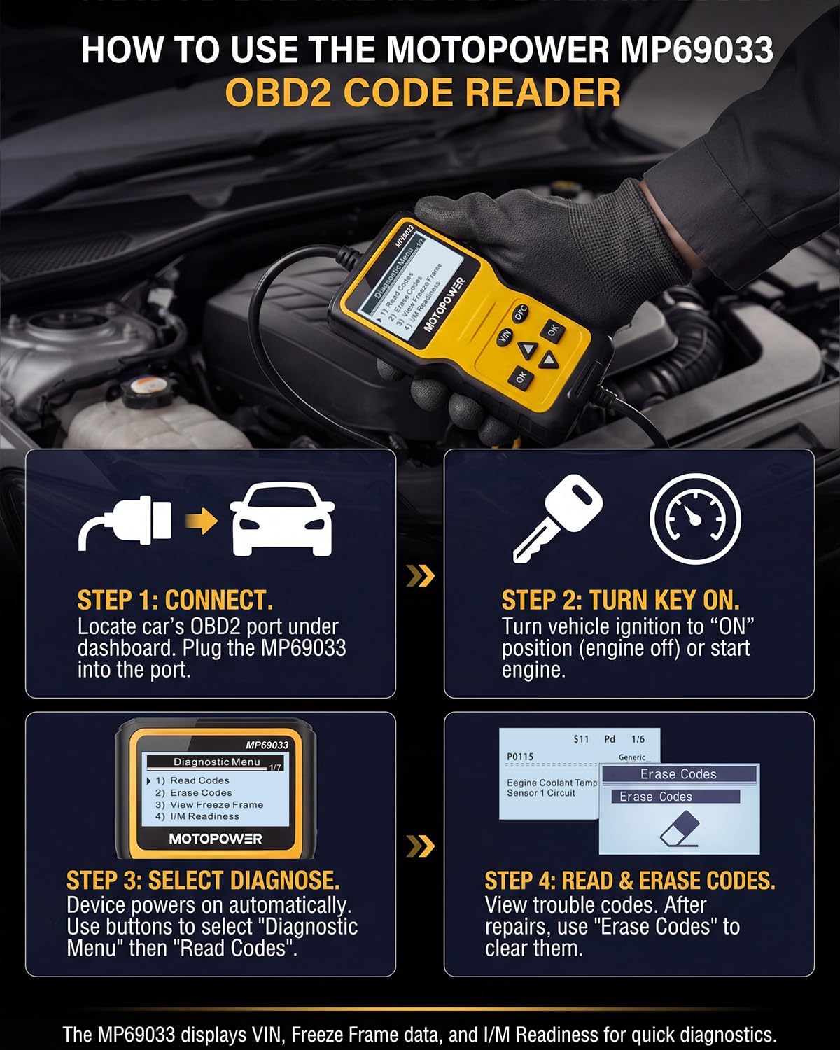 MOTOPOWER MP69033 Car OBD2 Scanner Code Reader Engine Fault Scanner