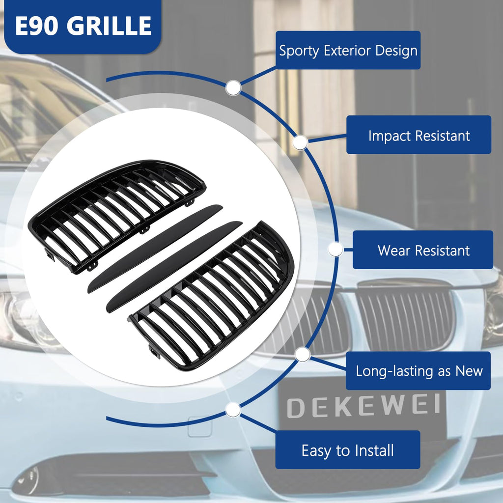 F30 Grill, Double Slats Gloss Black Kidney Grille,ABS Plastic,2pcs