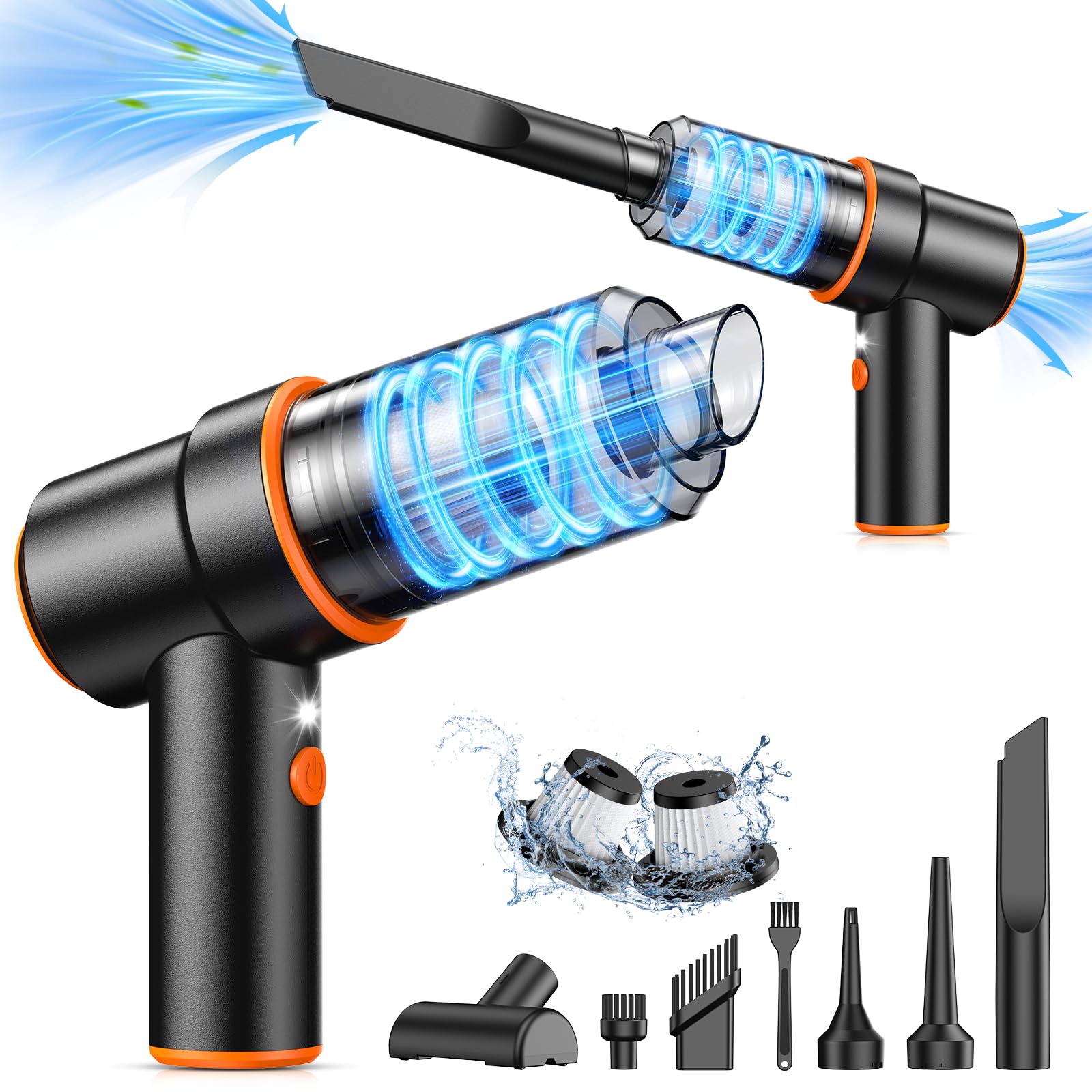 KMM Handheld Car Vacuum Cleaner, 9000Pa Vacuum Cleaner and Air Duster, 120W High Power Hand Held Vacuum with LED Light and Multi-Nozzles for Car, Home, Office, Pet
