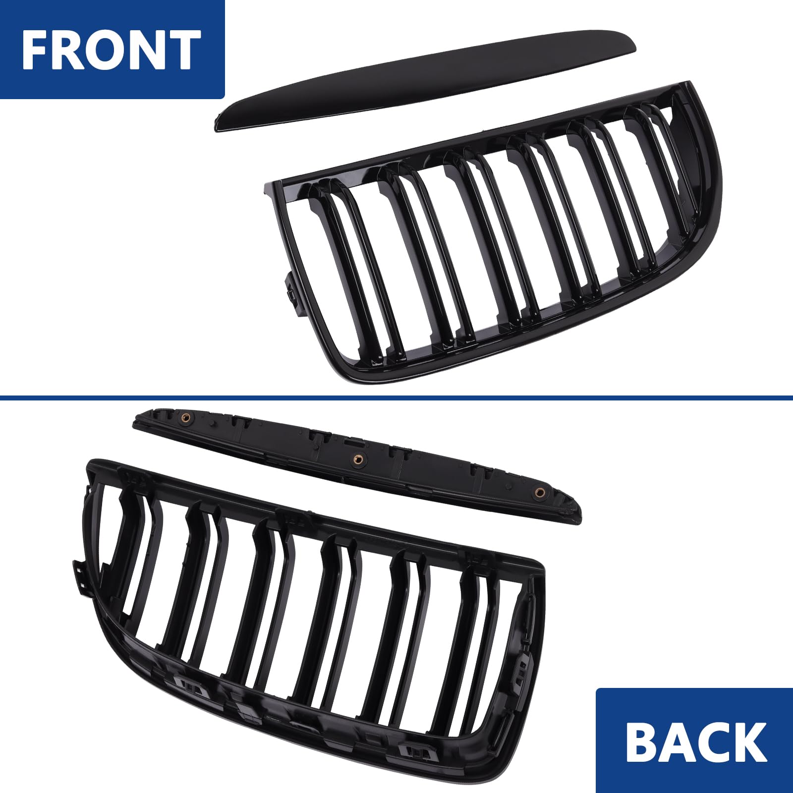 F30 Grill, Double Slats Gloss Black Kidney Grille,ABS Plastic,2pcs