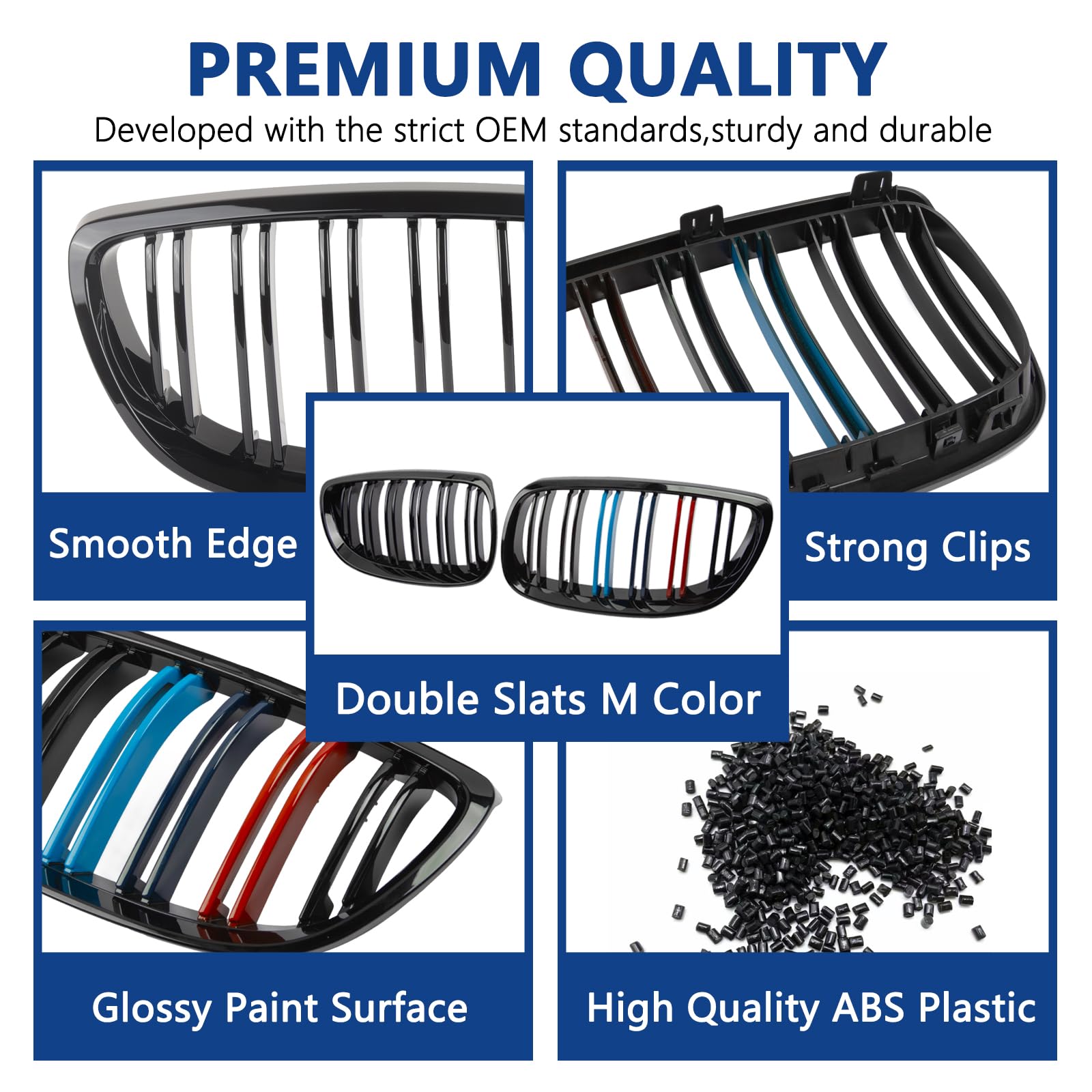 F30 Grill, Double Slats Gloss Black Kidney Grille,ABS Plastic,2pcs