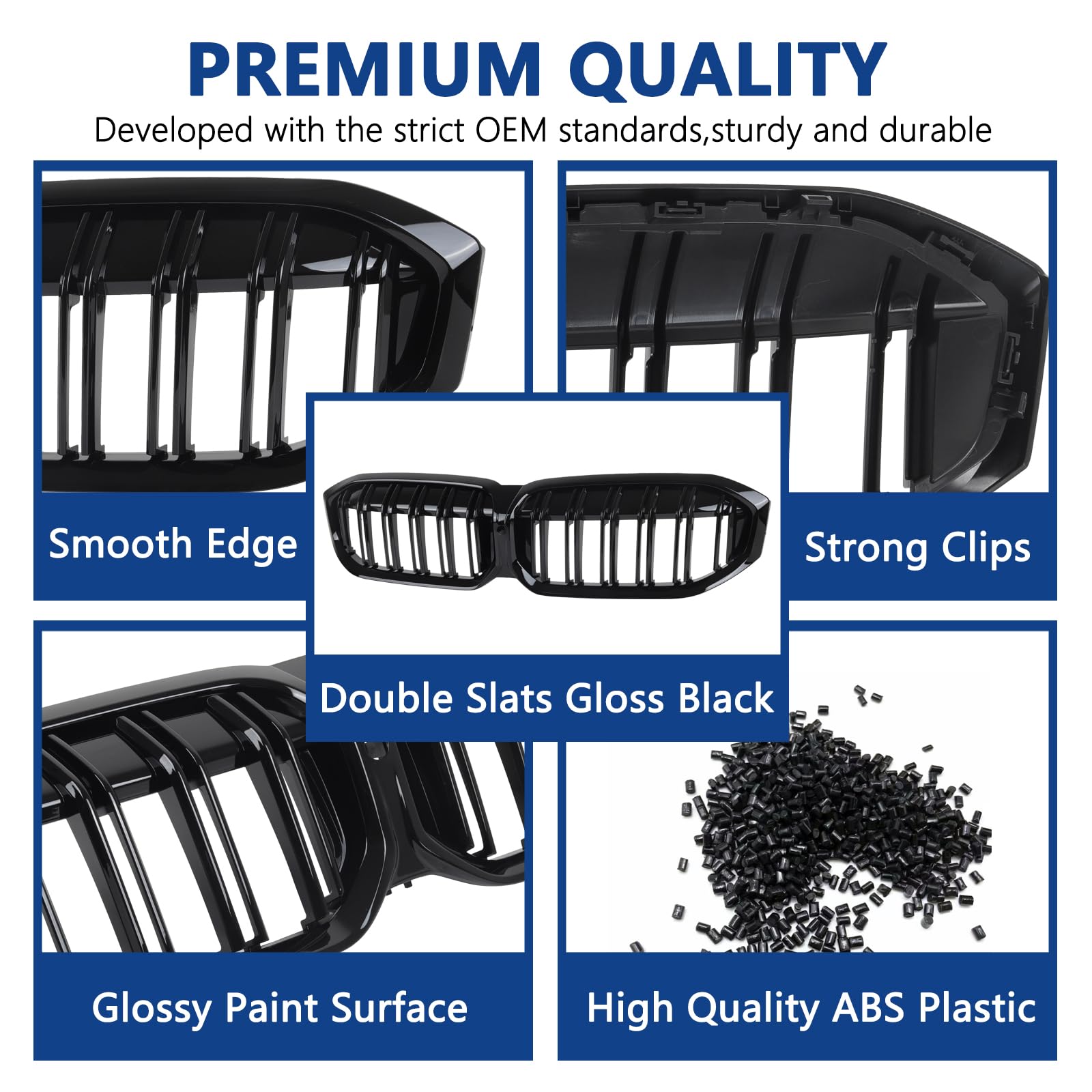 F30 Grill, Double Slats Gloss Black Kidney Grille,ABS Plastic,2pcs