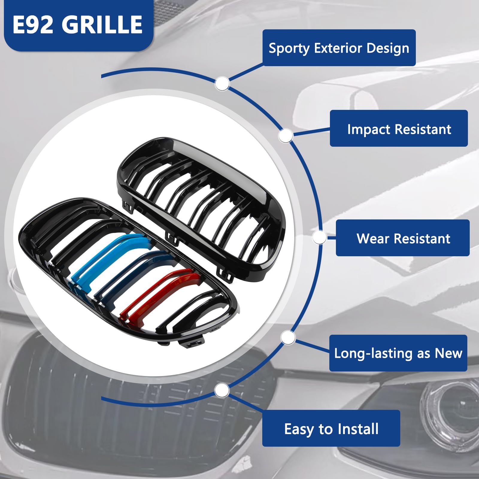 F30 Grill, Double Slats Gloss Black Kidney Grille,ABS Plastic,2pcs