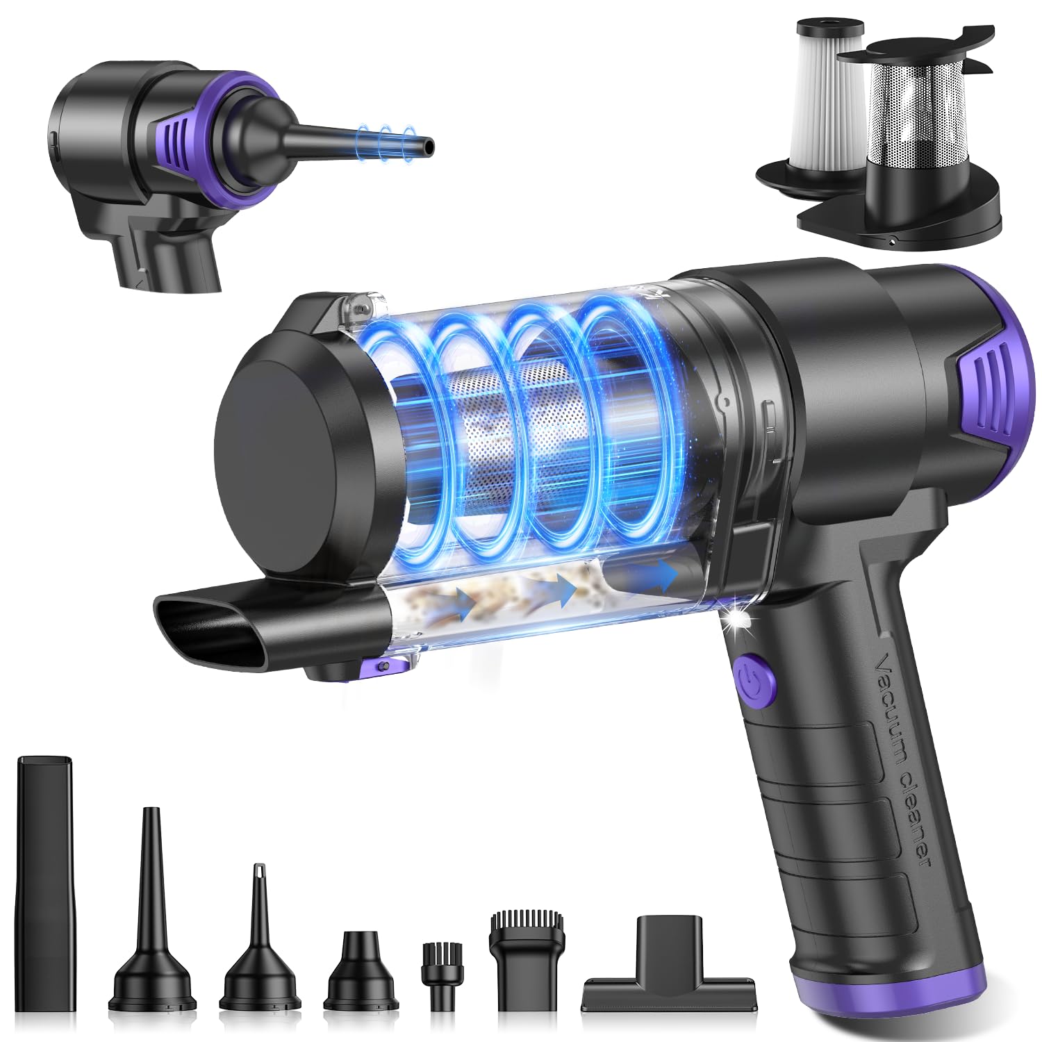 KMM Handheld Car Vacuum Cleaner, 9000Pa Vacuum Cleaner and Air Duster, 120W High Power Hand Held Vacuum with LED Light and Multi-Nozzles for Car, Home, Office, Pet