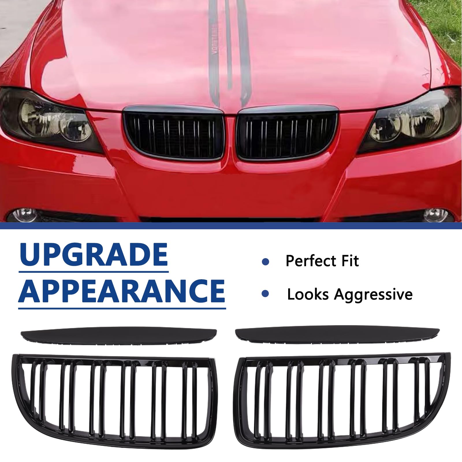 F30 Grill, Double Slats Gloss Black Kidney Grille,ABS Plastic,2pcs