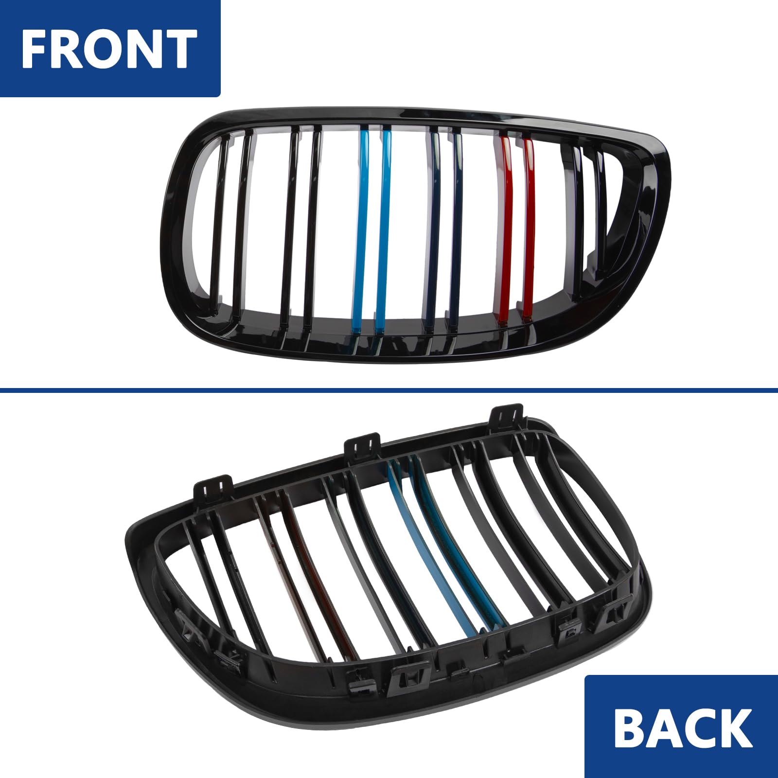 F30 Grill, Double Slats Gloss Black Kidney Grille,ABS Plastic,2pcs