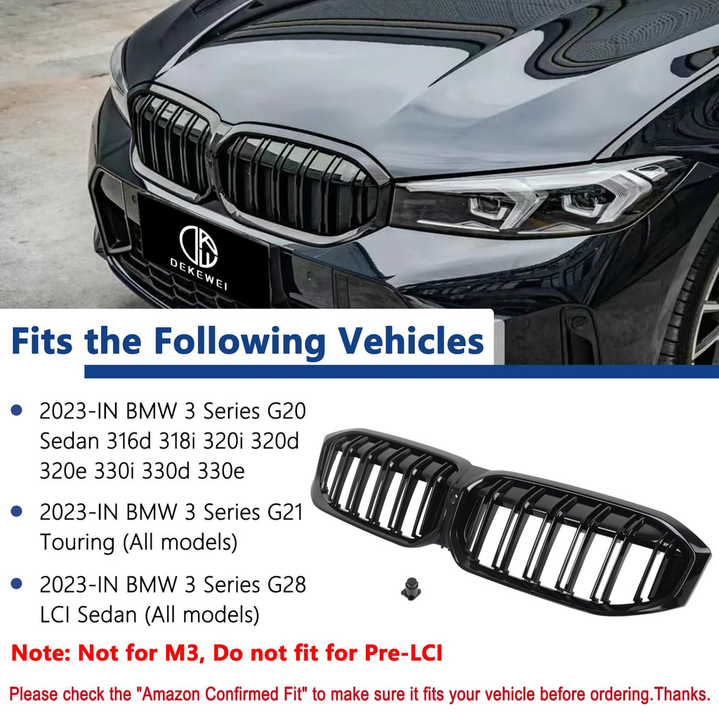 F30 Grill, Double Slats Gloss Black Kidney Grille,ABS Plastic,2pcs
