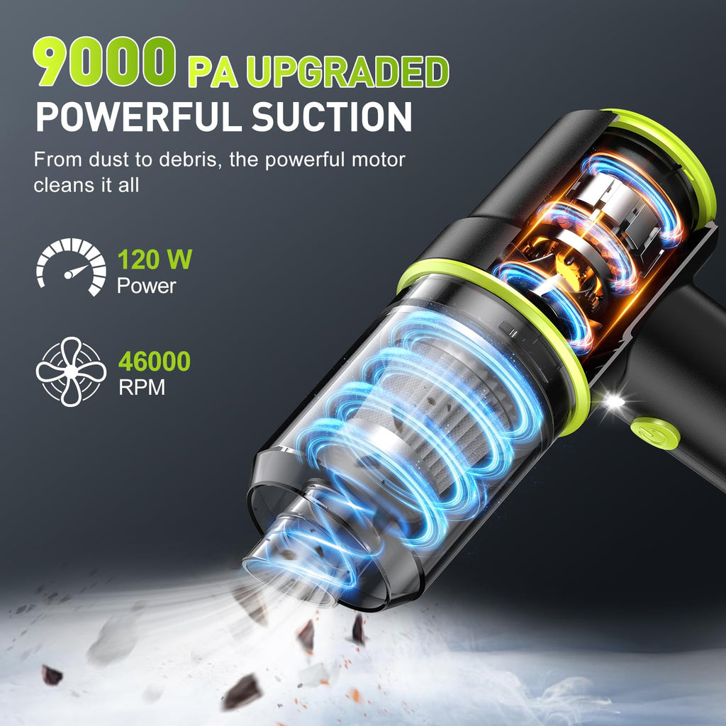 KMM Handheld Car Vacuum Cleaner, 9000Pa Vacuum Cleaner and Air Duster, 120W High Power Hand Held Vacuum with LED Light and Multi-Nozzles for Car, Home, Office, Pet