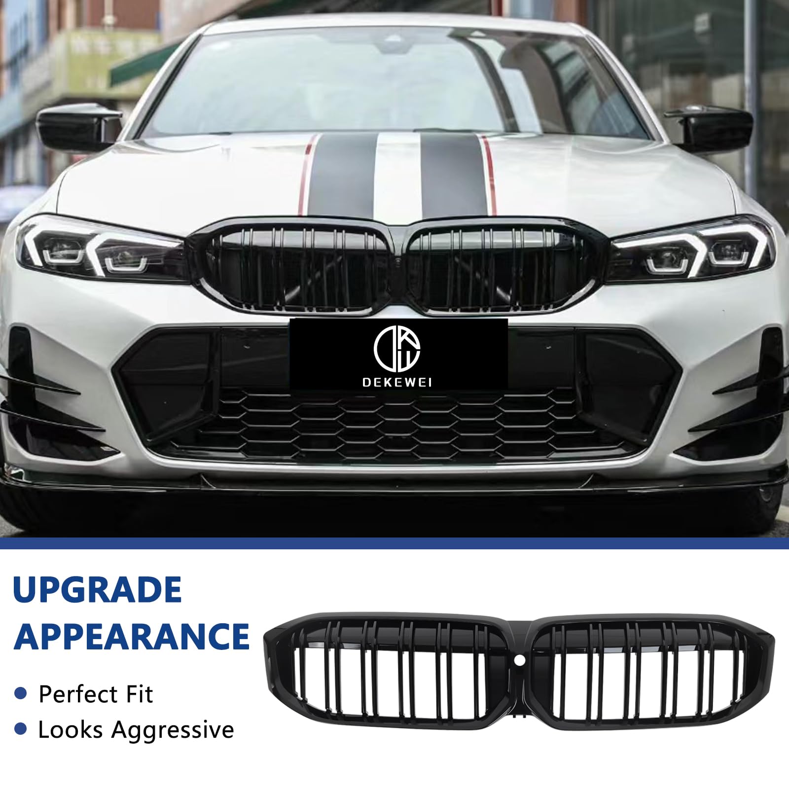 F30 Grill, Double Slats Gloss Black Kidney Grille,ABS Plastic,2pcs