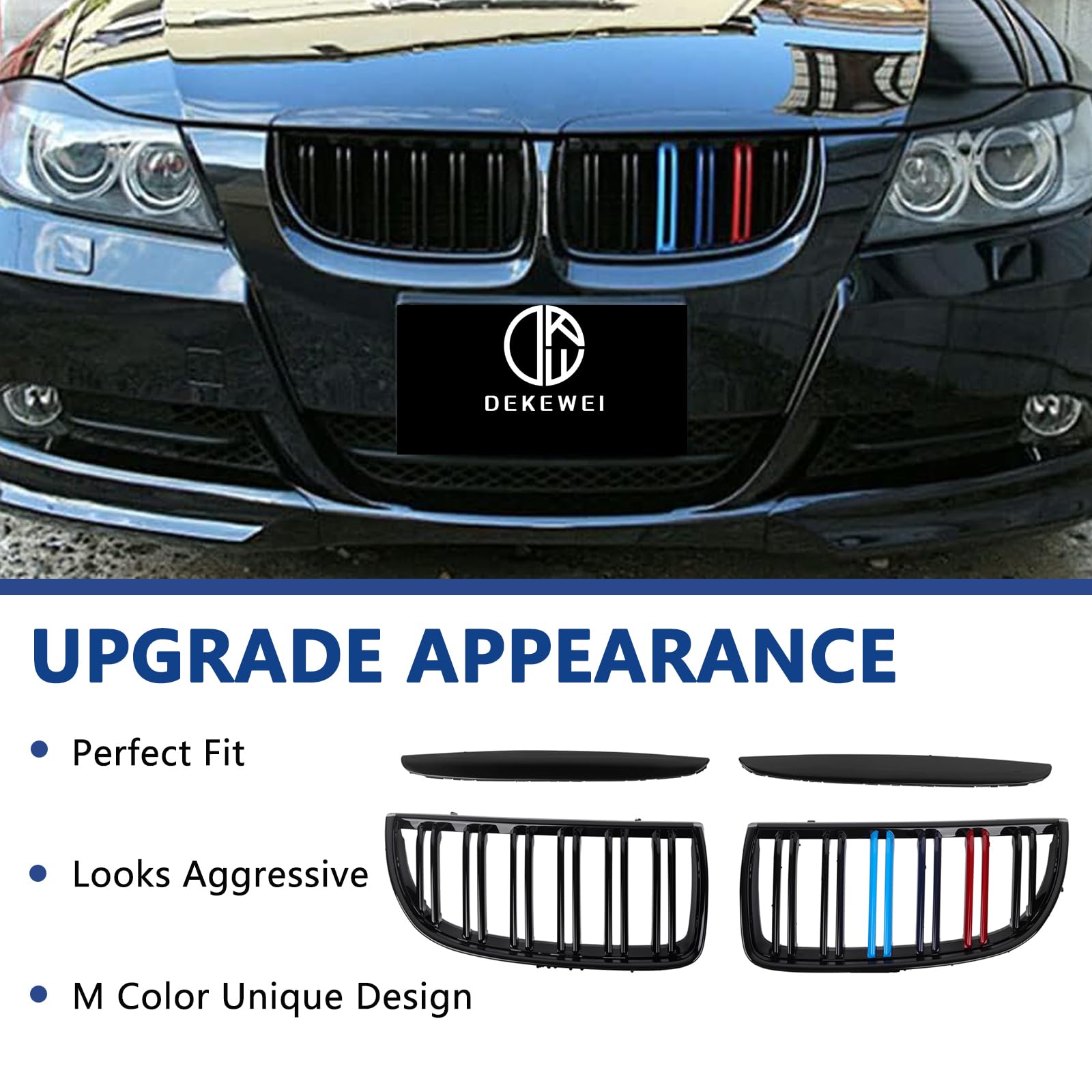 F30 Grill, Double Slats Gloss Black Kidney Grille,ABS Plastic,2pcs