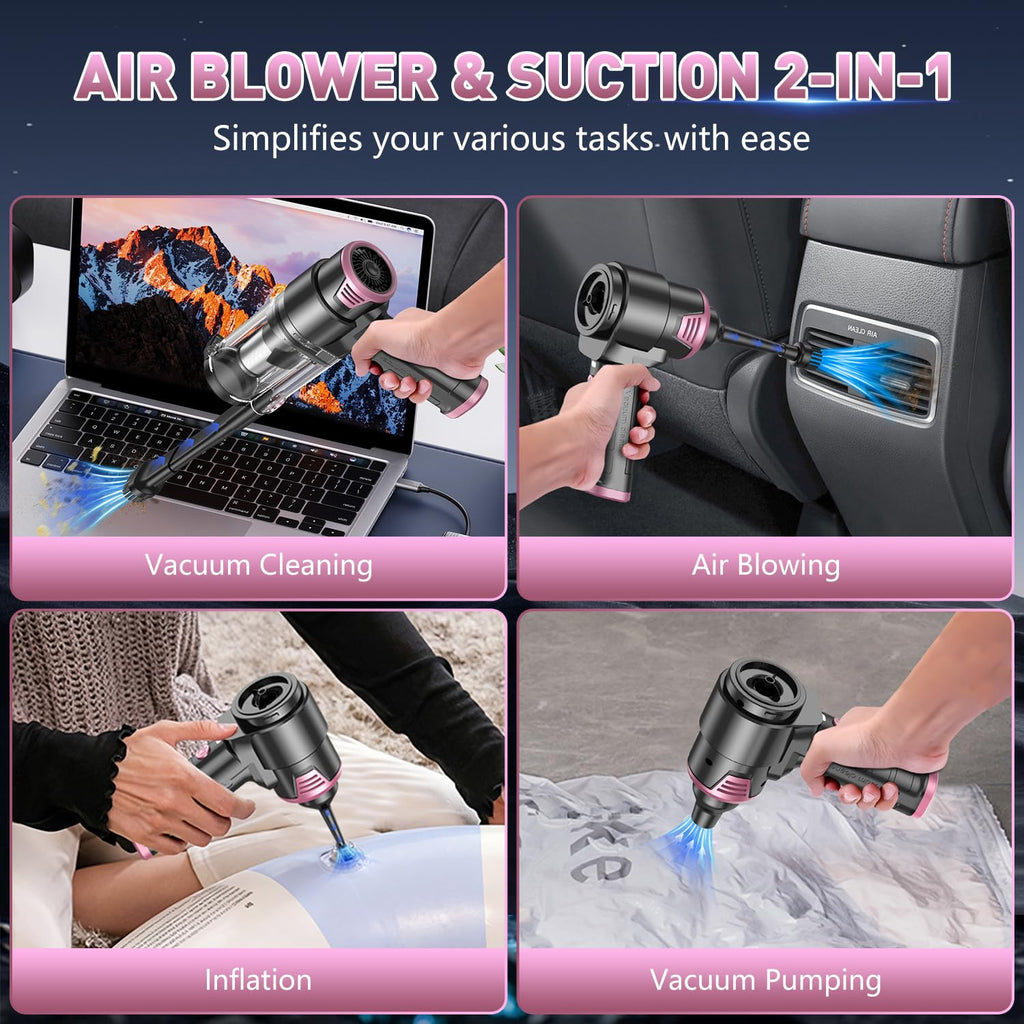 KMM Handheld Car Vacuum Cleaner, 9000Pa Vacuum Cleaner and Air Duster, 120W High Power Hand Held Vacuum with LED Light and Multi-Nozzles for Car, Home, Office, Pet