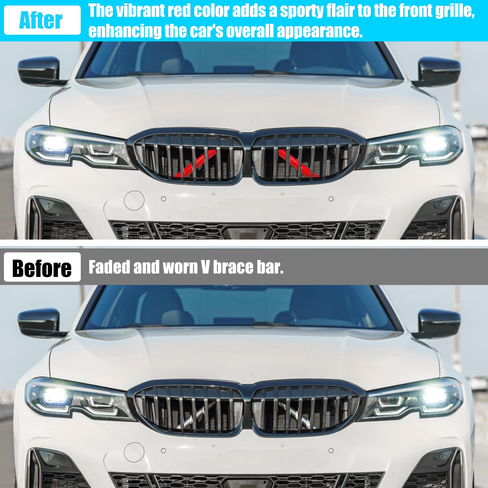 Jaronx for BMW V Brace Cover, Front Grill Inserts V Bar Brace Trim Covers | Compatible with BMW for 1'F20 F21/2'F22 F23/3'F30 F31 F34/4'F32 F33 F36/5' G30 G31/6'G32/7'G11 G12/8'G14 (White)