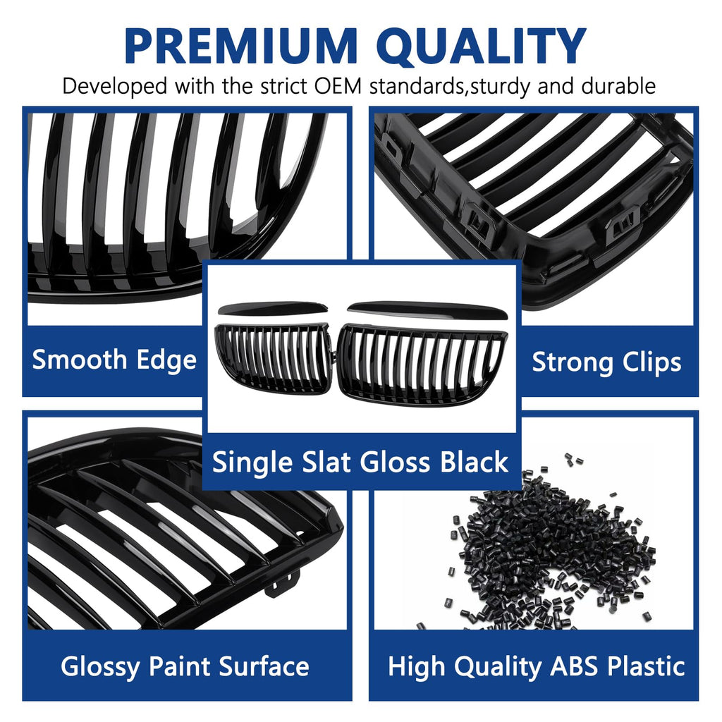 F30 Grill, Double Slats Gloss Black Kidney Grille,ABS Plastic,2pcs
