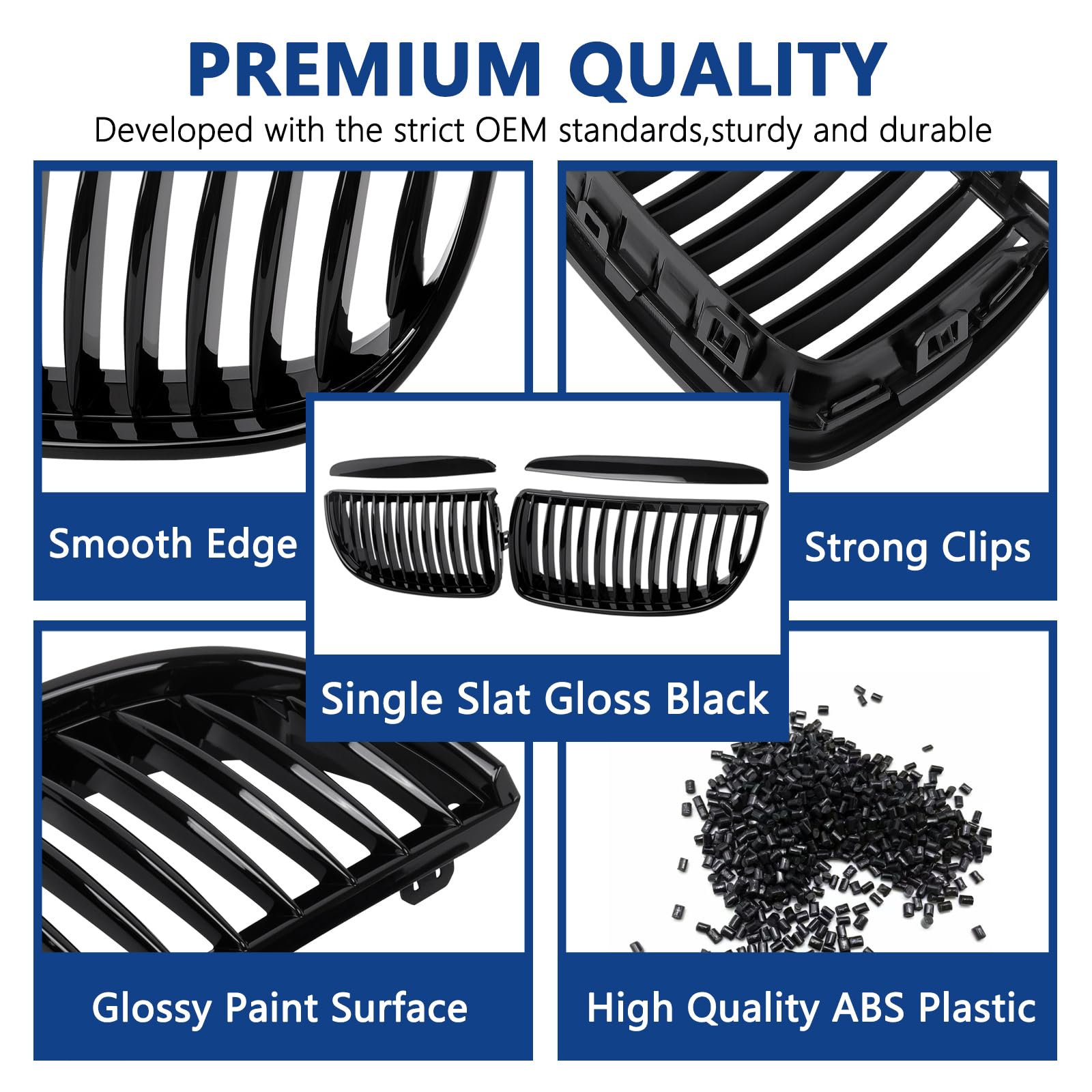 F30 Grill, Double Slats Gloss Black Kidney Grille,ABS Plastic,2pcs