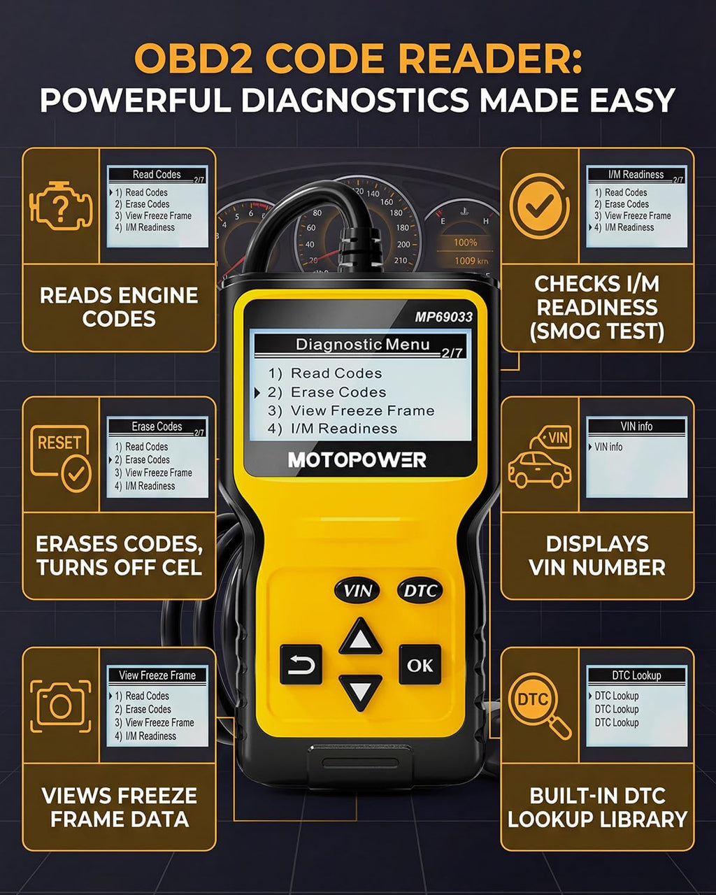 MOTOPOWER MP69033 Car OBD2 Scanner Code Reader Engine Fault Scanner