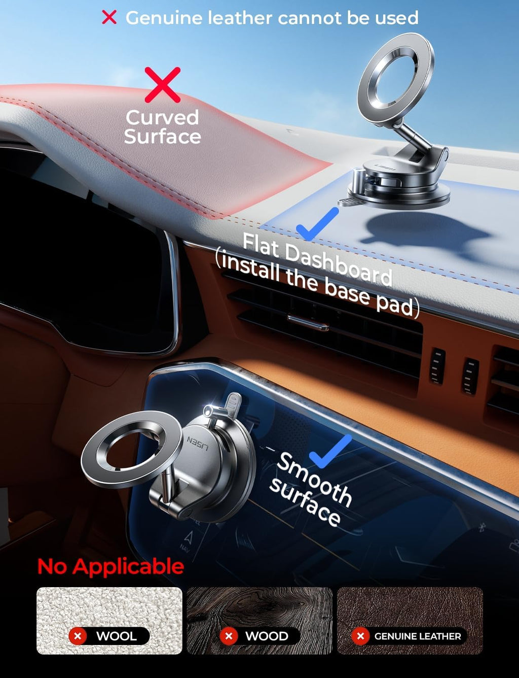 LISEN for Magsafe Car Mount, Magnetic Phone Holder for Car