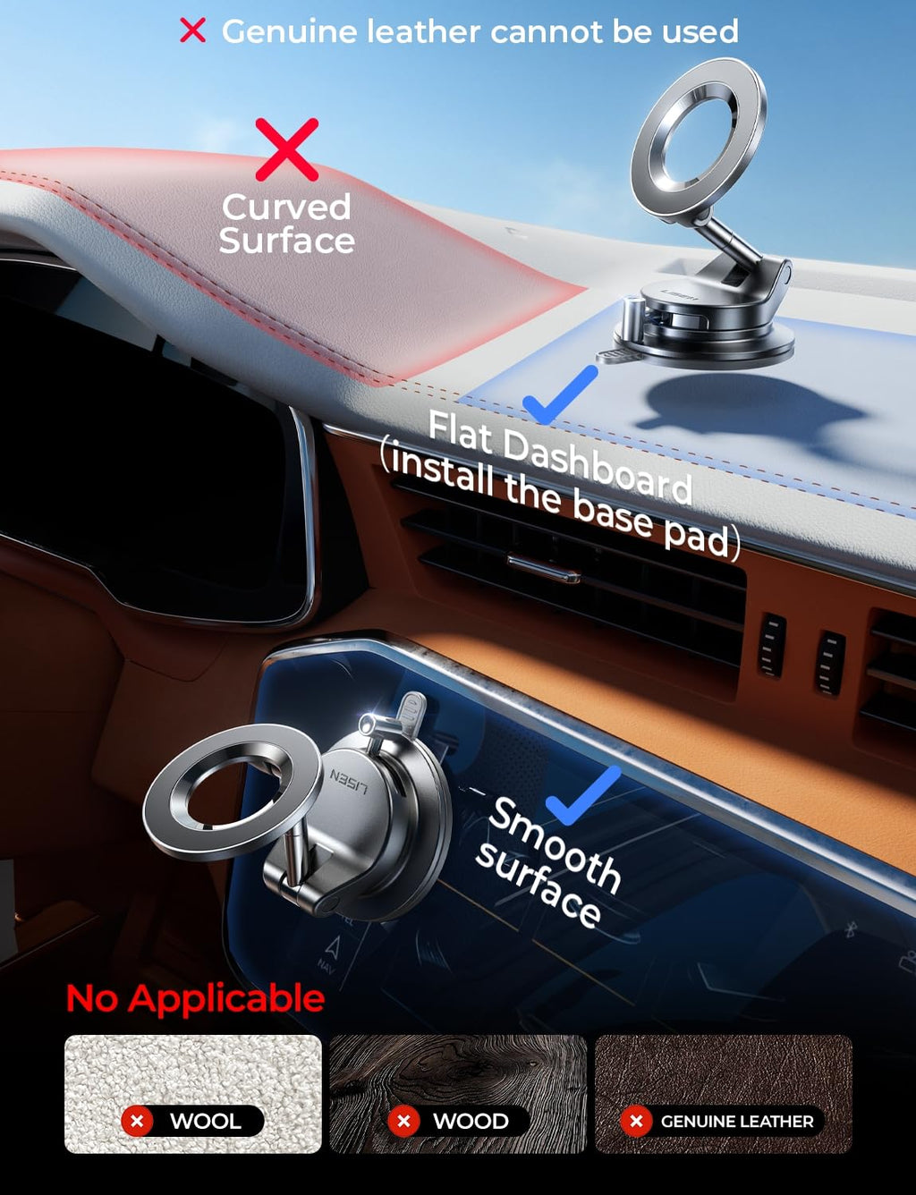 LISEN for Magsafe Car Mount, Magnetic Phone Holder for Car