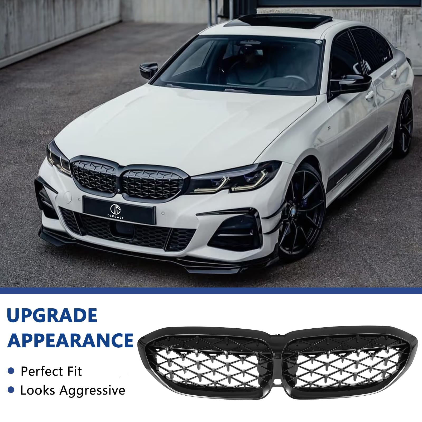 F30 Grill, Double Slats Gloss Black Kidney Grille,ABS Plastic,2pcs