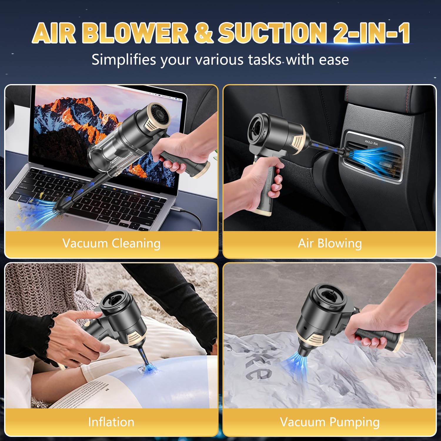 KMM Handheld Car Vacuum Cleaner, 9000Pa Vacuum Cleaner and Air Duster, 120W High Power Hand Held Vacuum with LED Light and Multi-Nozzles for Car, Home, Office, Pet