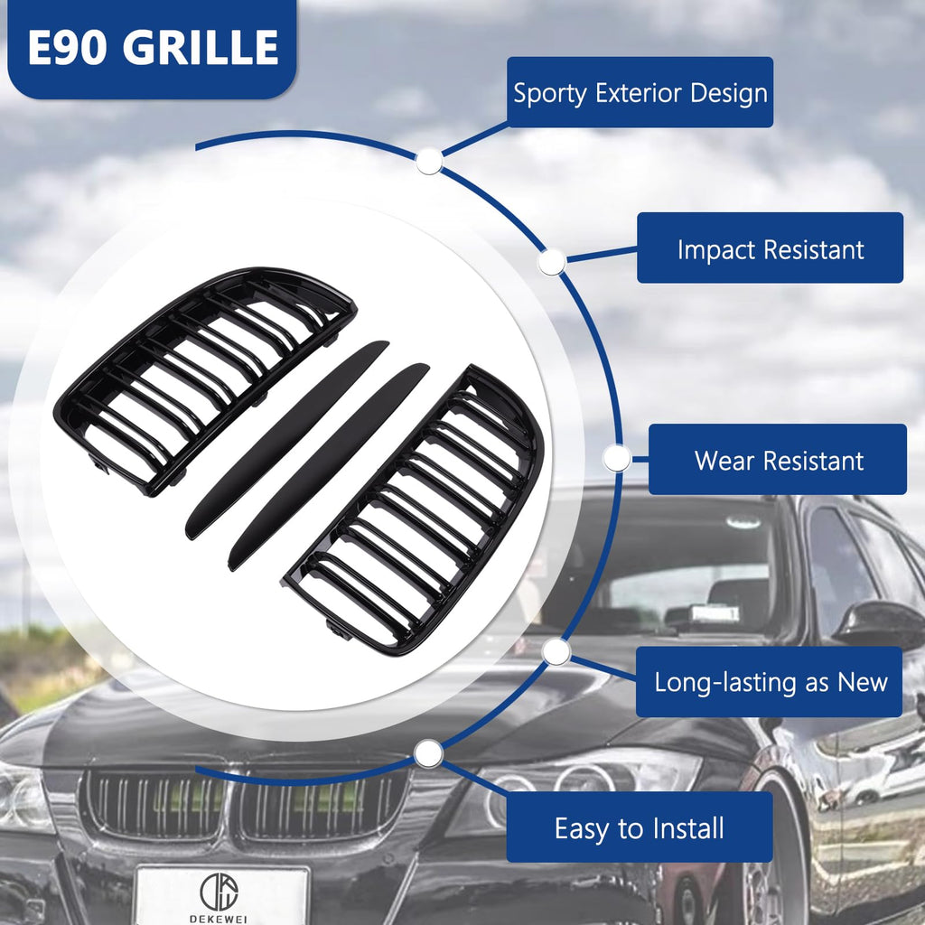 F30 Grill, Double Slats Gloss Black Kidney Grille,ABS Plastic,2pcs