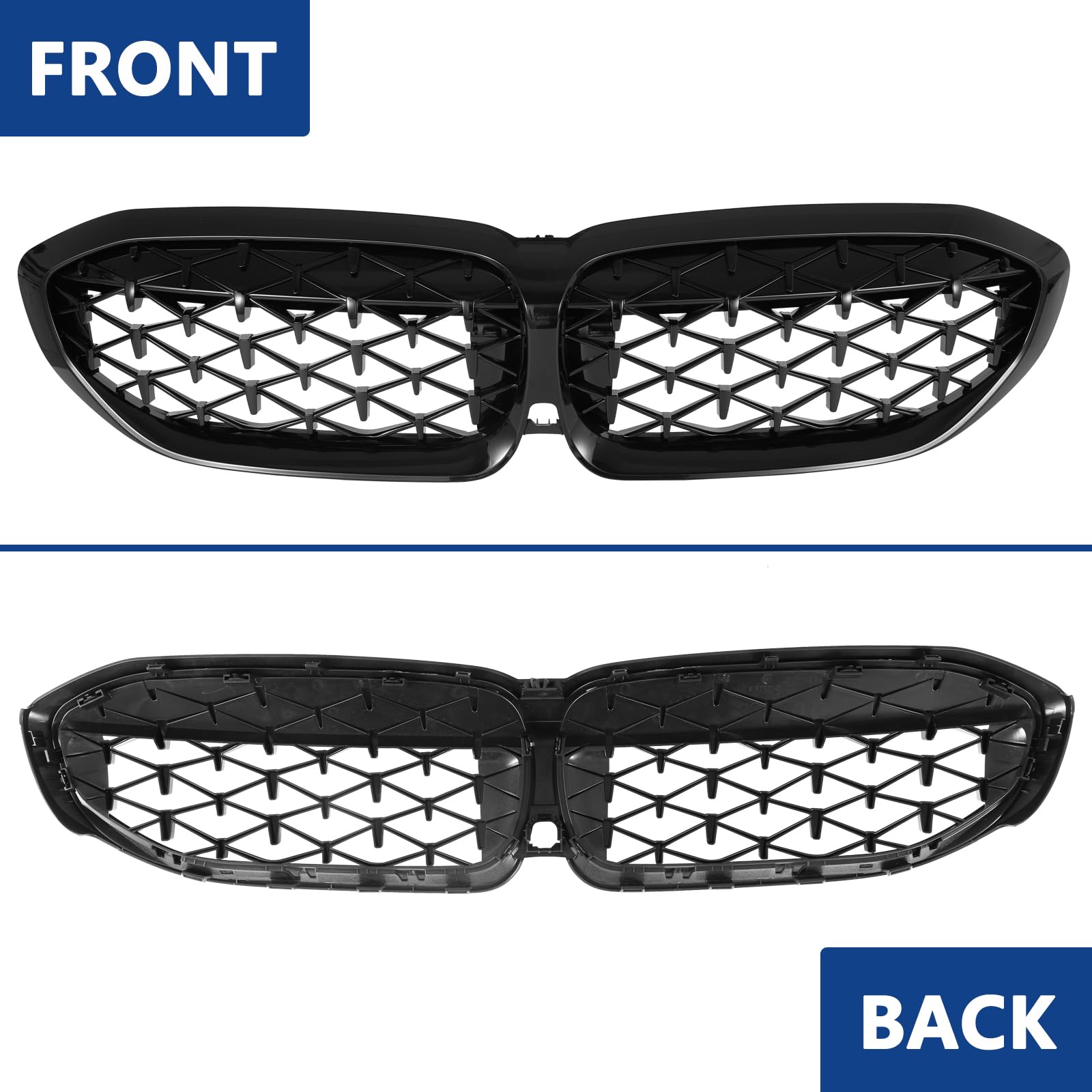 F30 Grill, Double Slats Gloss Black Kidney Grille,ABS Plastic,2pcs