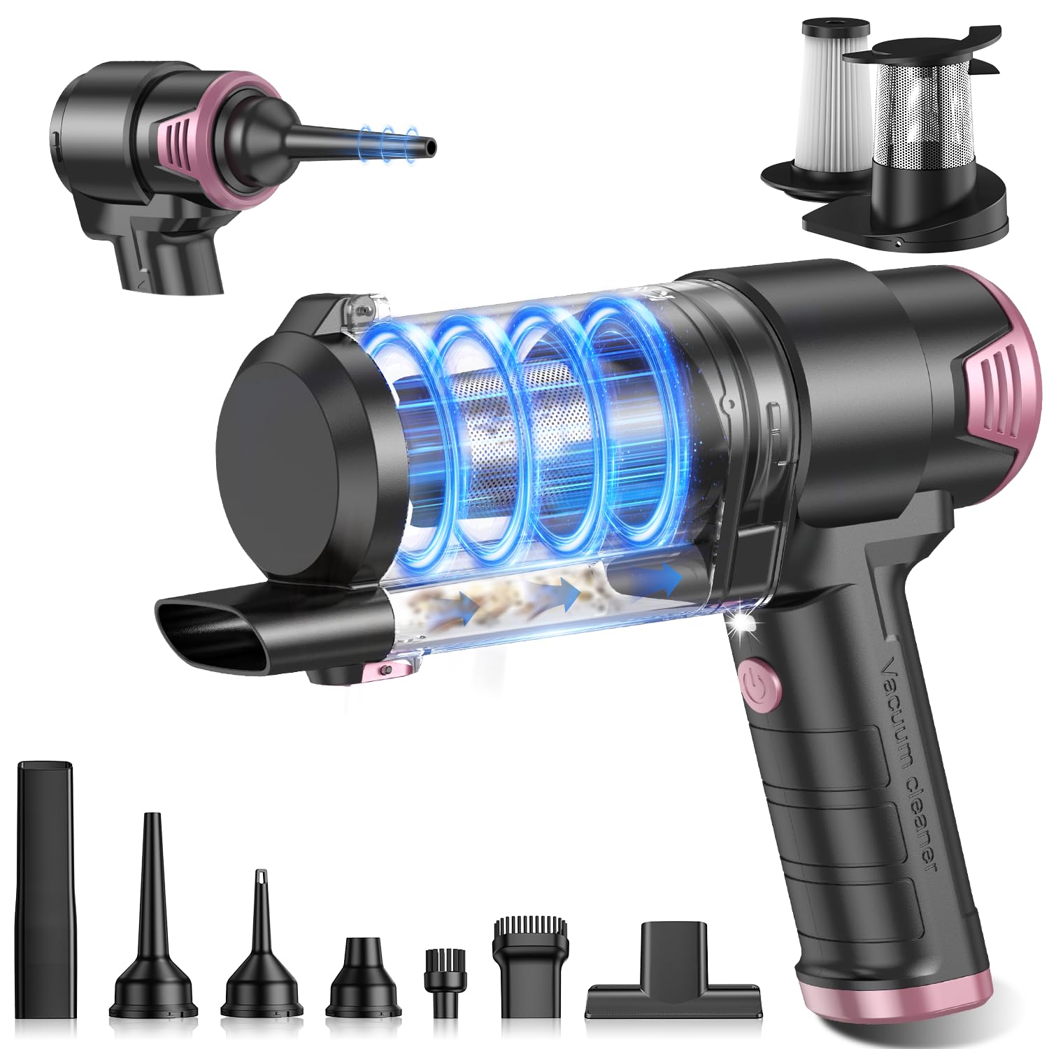 KMM Handheld Car Vacuum Cleaner, 9000Pa Vacuum Cleaner and Air Duster, 120W High Power Hand Held Vacuum with LED Light and Multi-Nozzles for Car, Home, Office, Pet