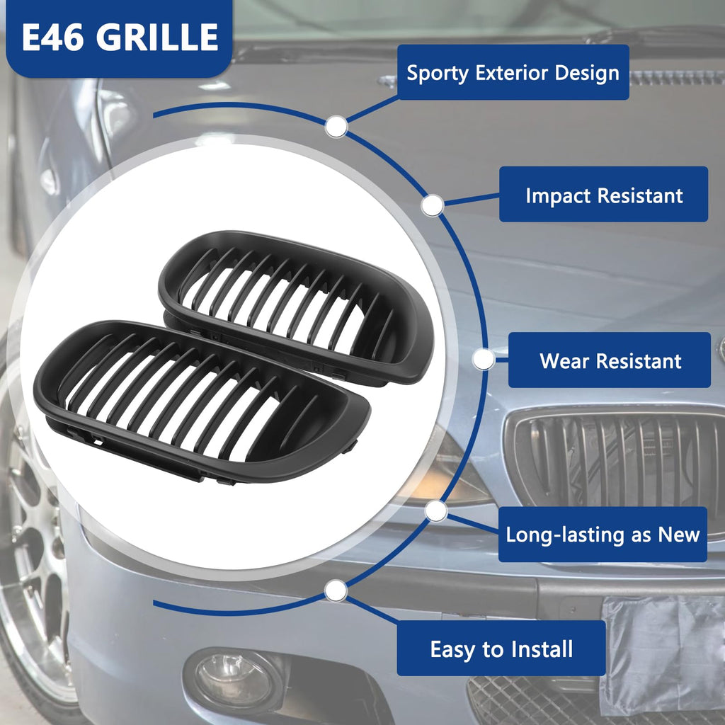 F30 Grill, Double Slats Gloss Black Kidney Grille,ABS Plastic,2pcs