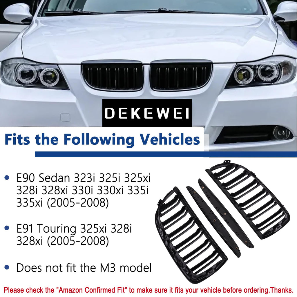 F30 Grill, Double Slats Gloss Black Kidney Grille,ABS Plastic,2pcs
