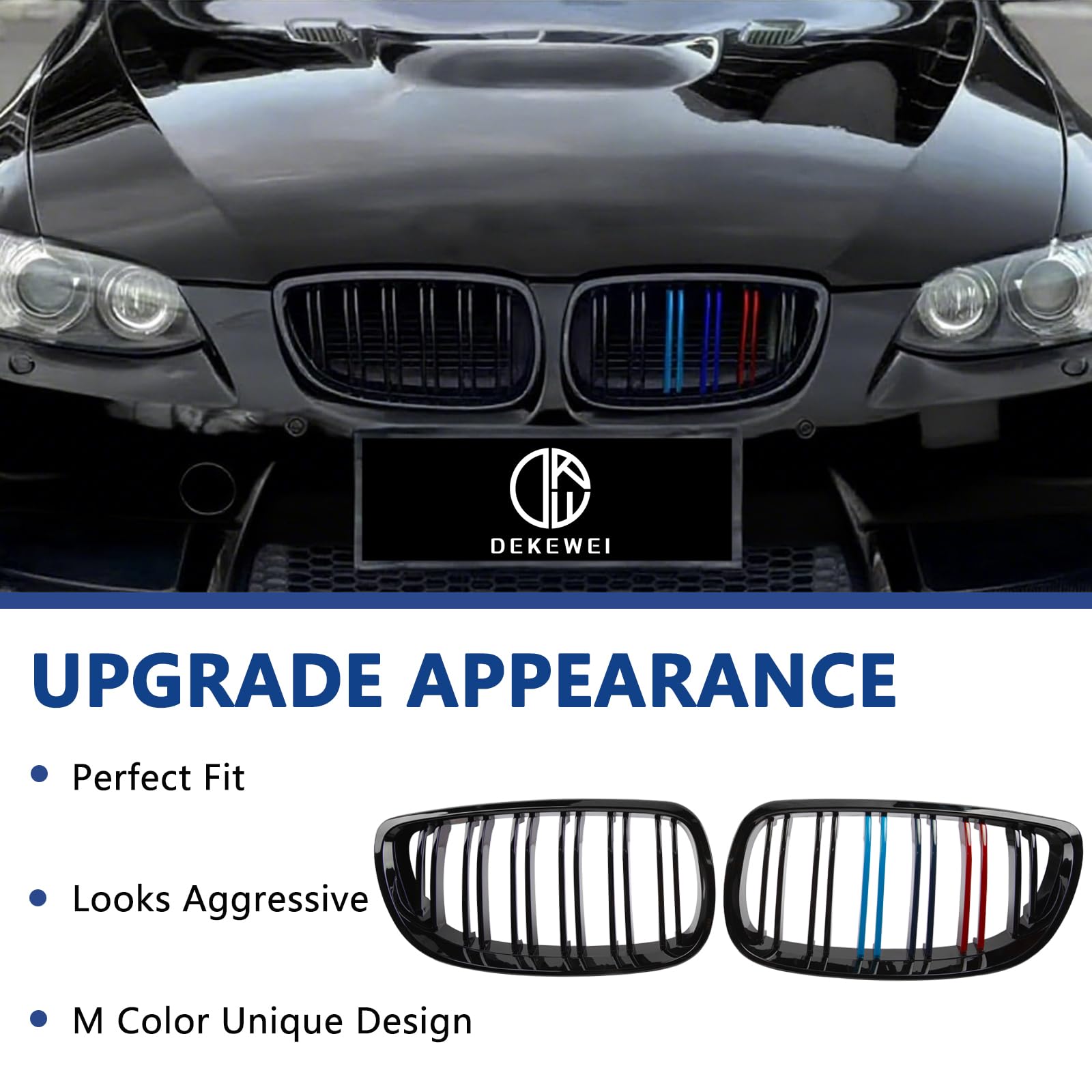 F30 Grill, Double Slats Gloss Black Kidney Grille,ABS Plastic,2pcs