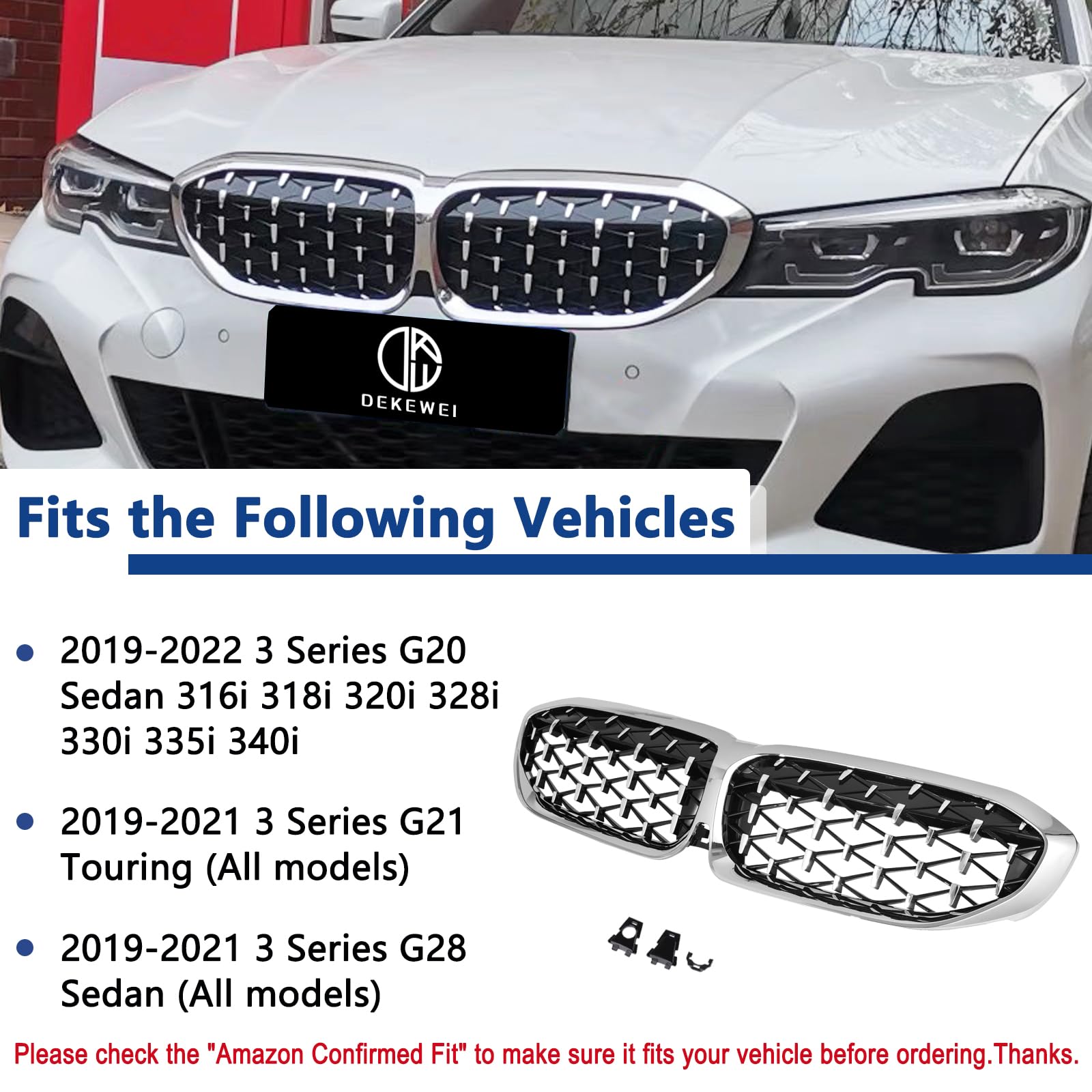 F30 Grill, Double Slats Gloss Black Kidney Grille,ABS Plastic,2pcs