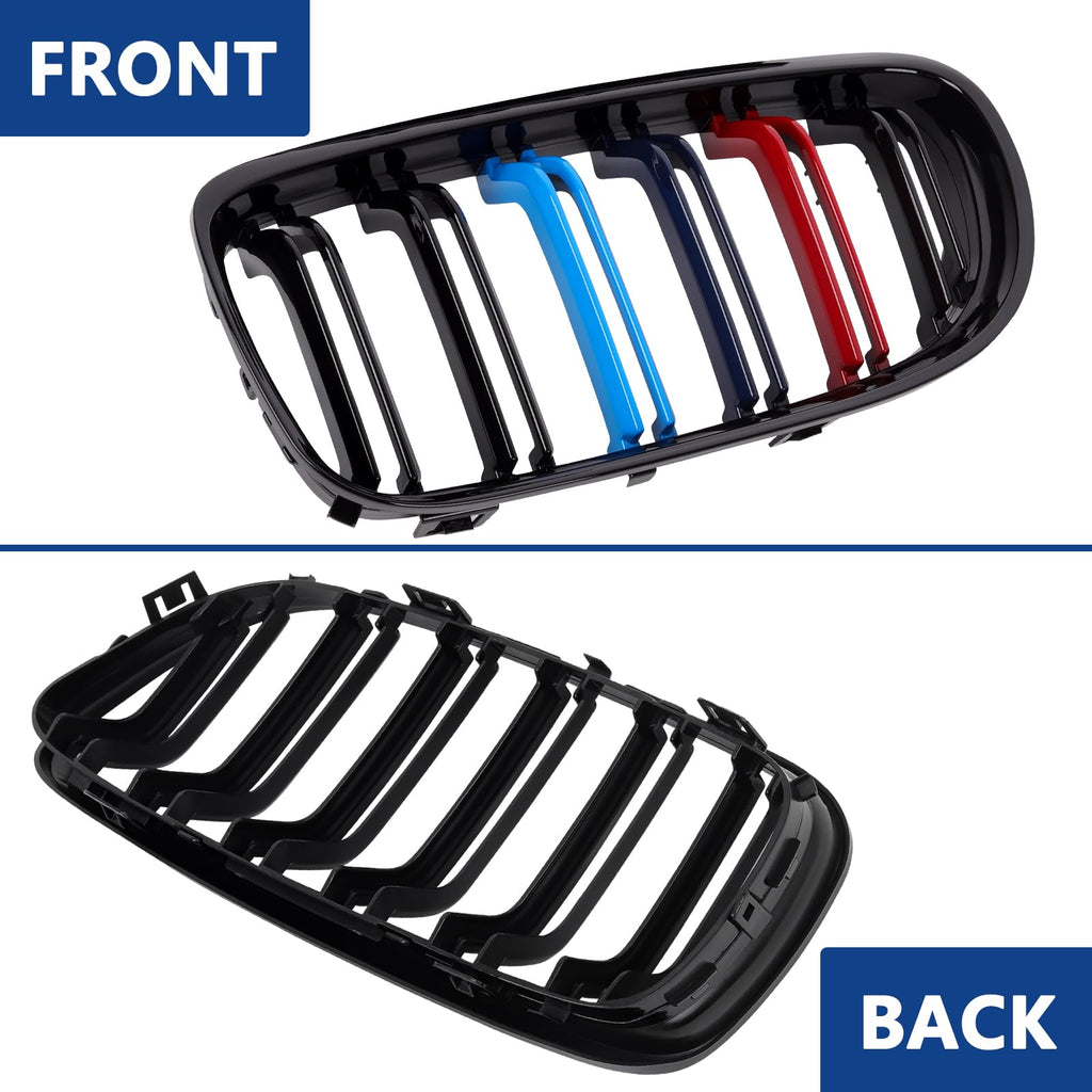 F30 Grill, Double Slats Gloss Black Kidney Grille,ABS Plastic,2pcs