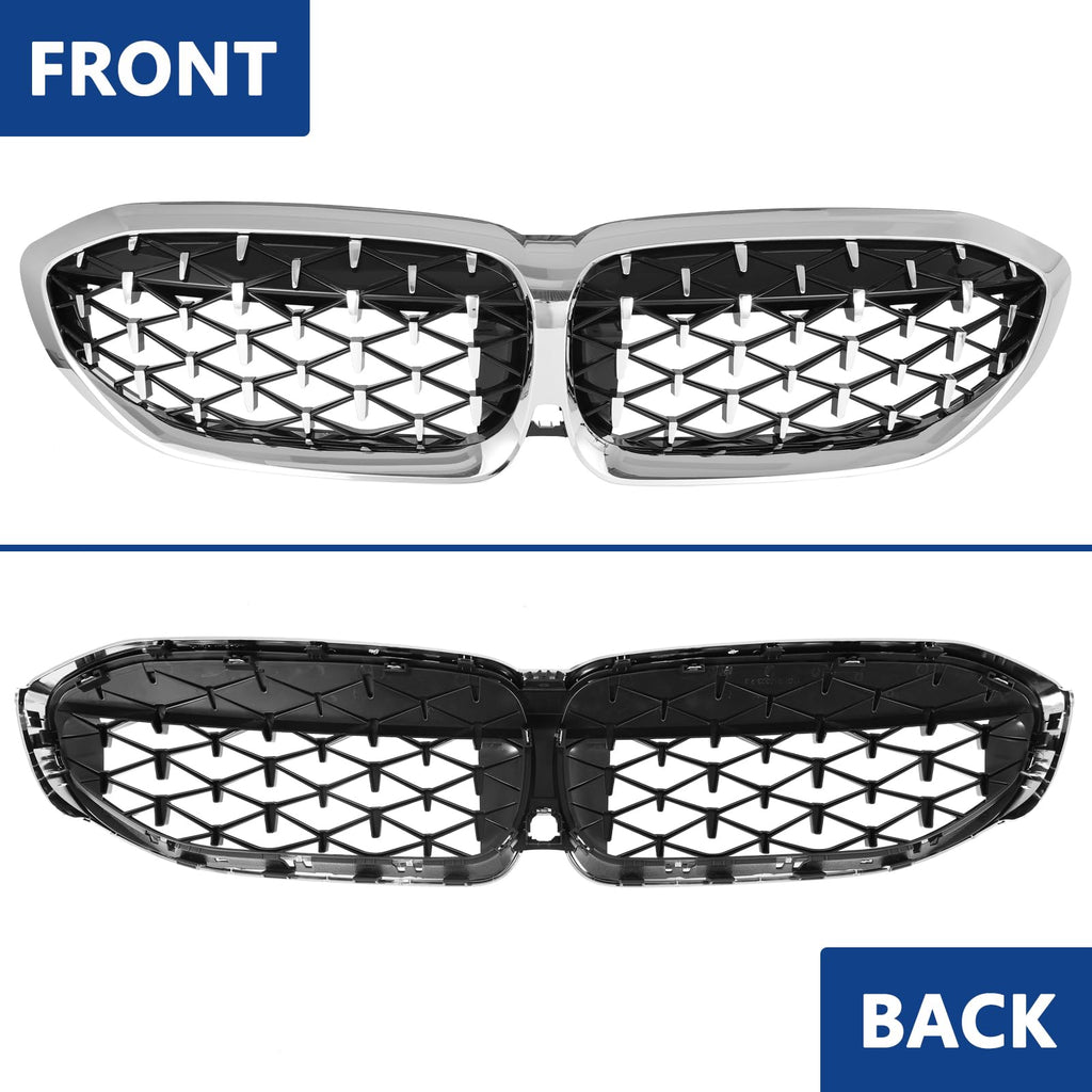 F30 Grill, Double Slats Gloss Black Kidney Grille,ABS Plastic,2pcs