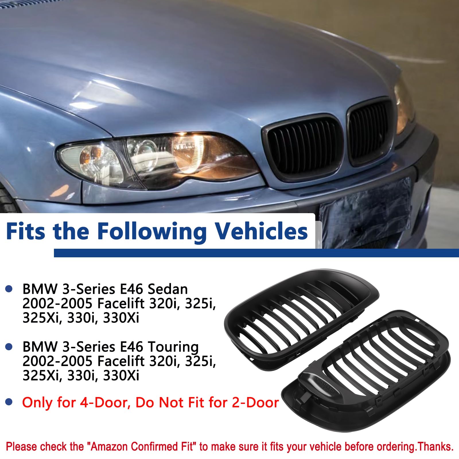 F30 Grill, Double Slats Gloss Black Kidney Grille,ABS Plastic,2pcs