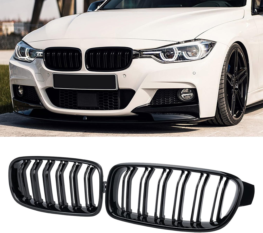 F30 Grill, Double Slats Gloss Black Kidney Grille,ABS Plastic,2pcs