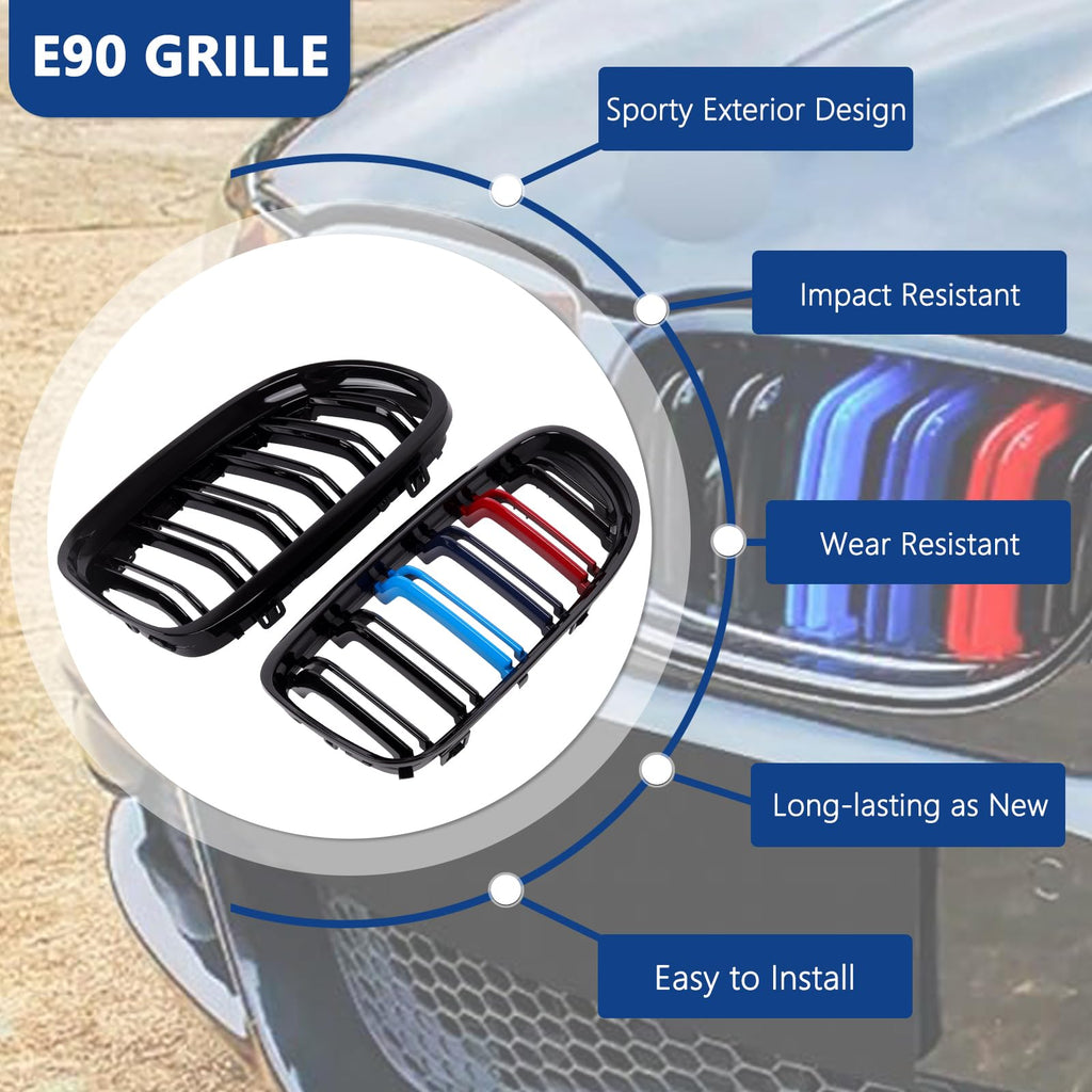 F30 Grill, Double Slats Gloss Black Kidney Grille,ABS Plastic,2pcs