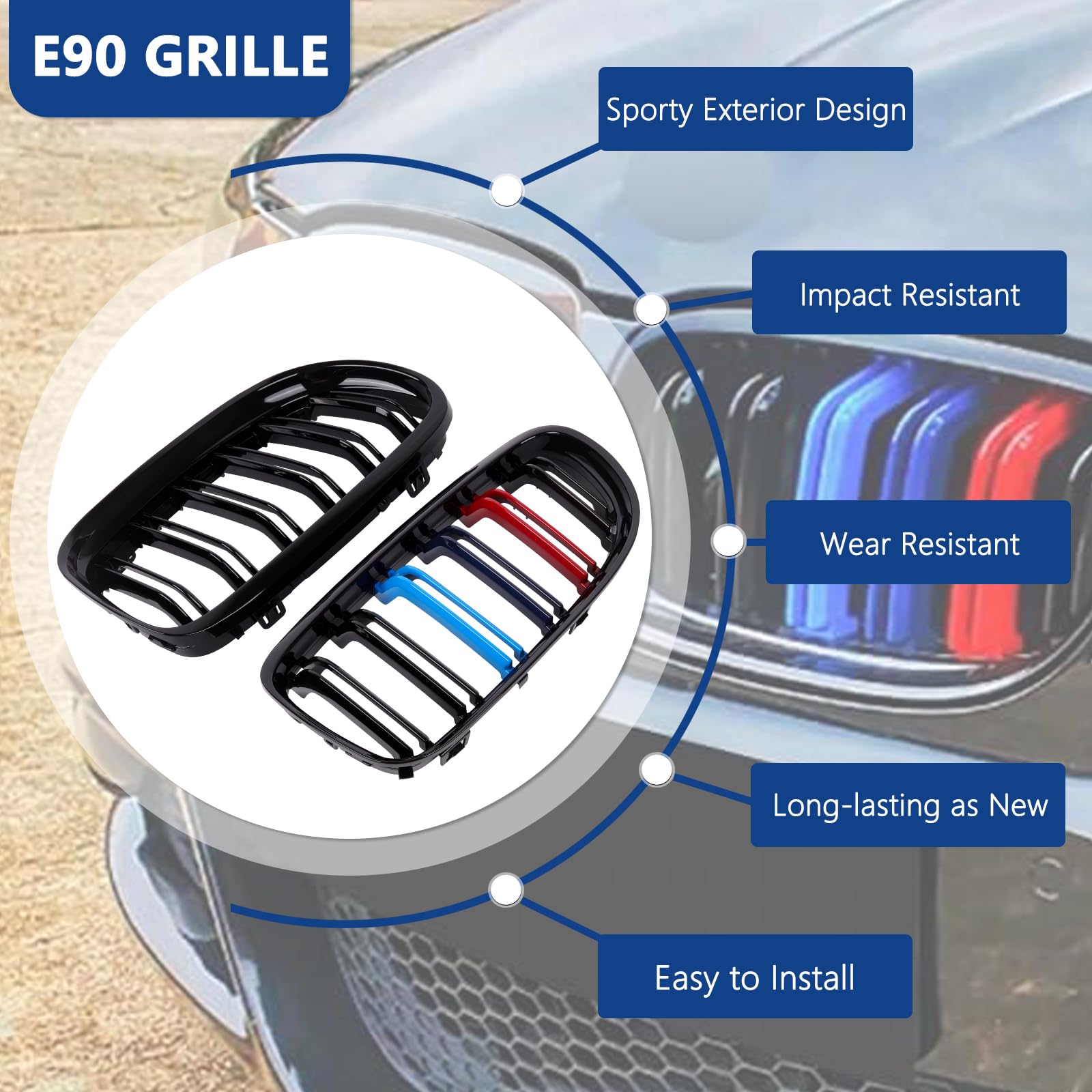 F30 Grill, Double Slats Gloss Black Kidney Grille,ABS Plastic,2pcs