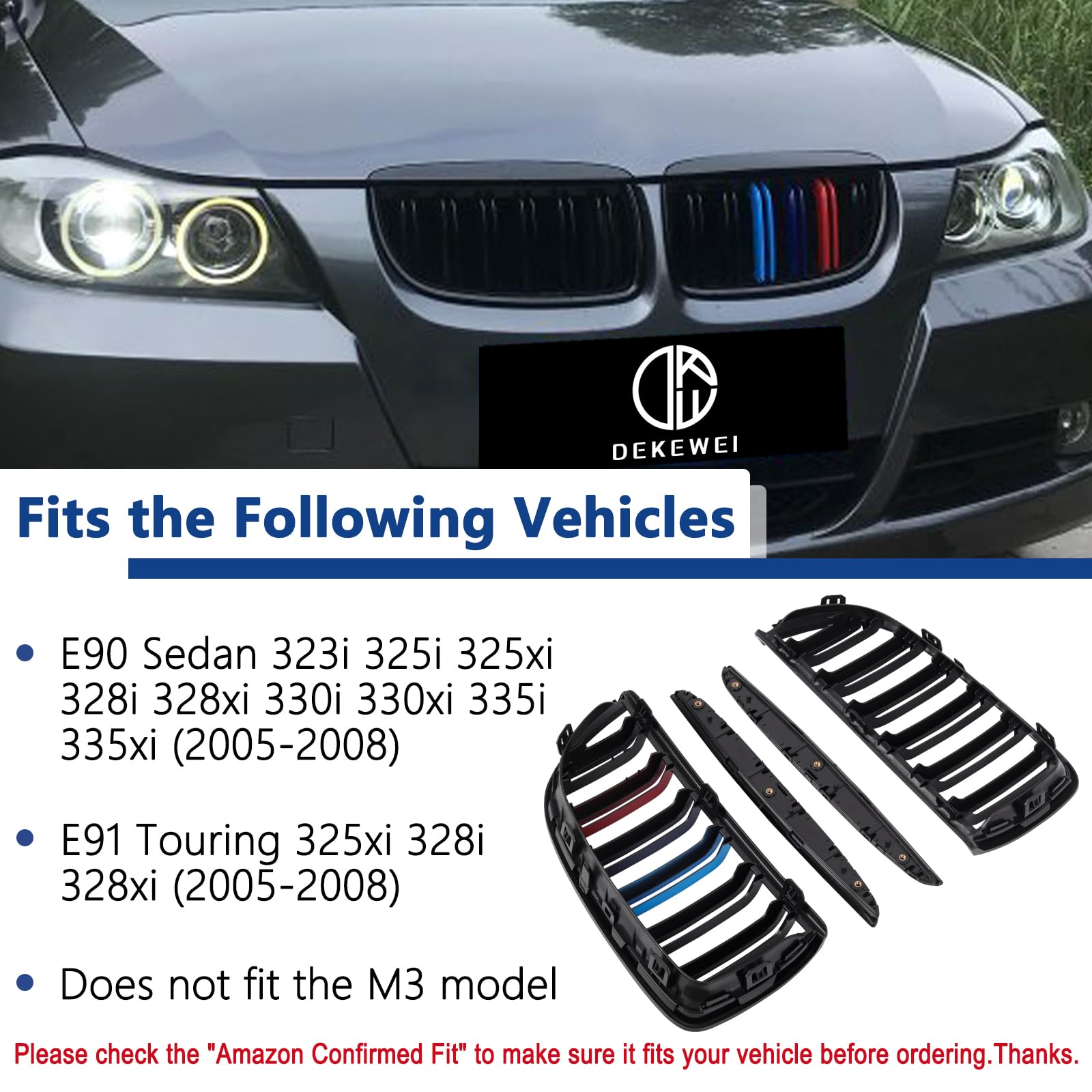 F30 Grill, Double Slats Gloss Black Kidney Grille,ABS Plastic,2pcs